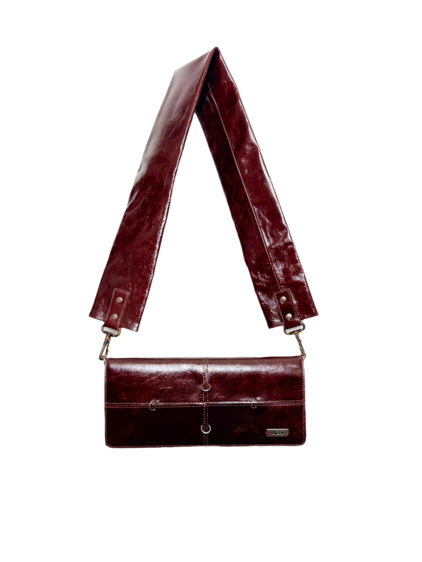 Wide Strap Wallet Bag (Dark Red/Black)