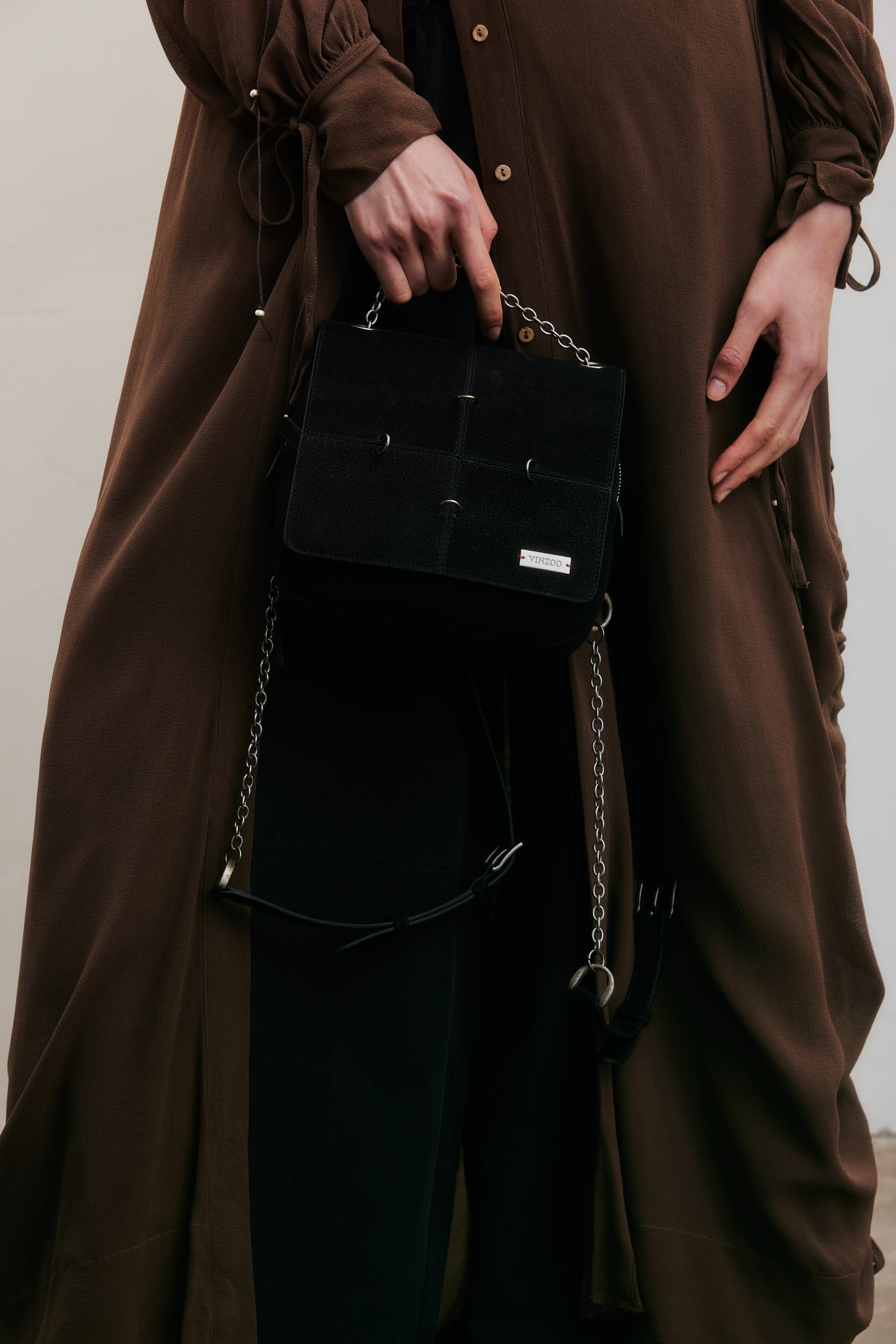 Square Otaiko Backpack(Dark brown/Black)