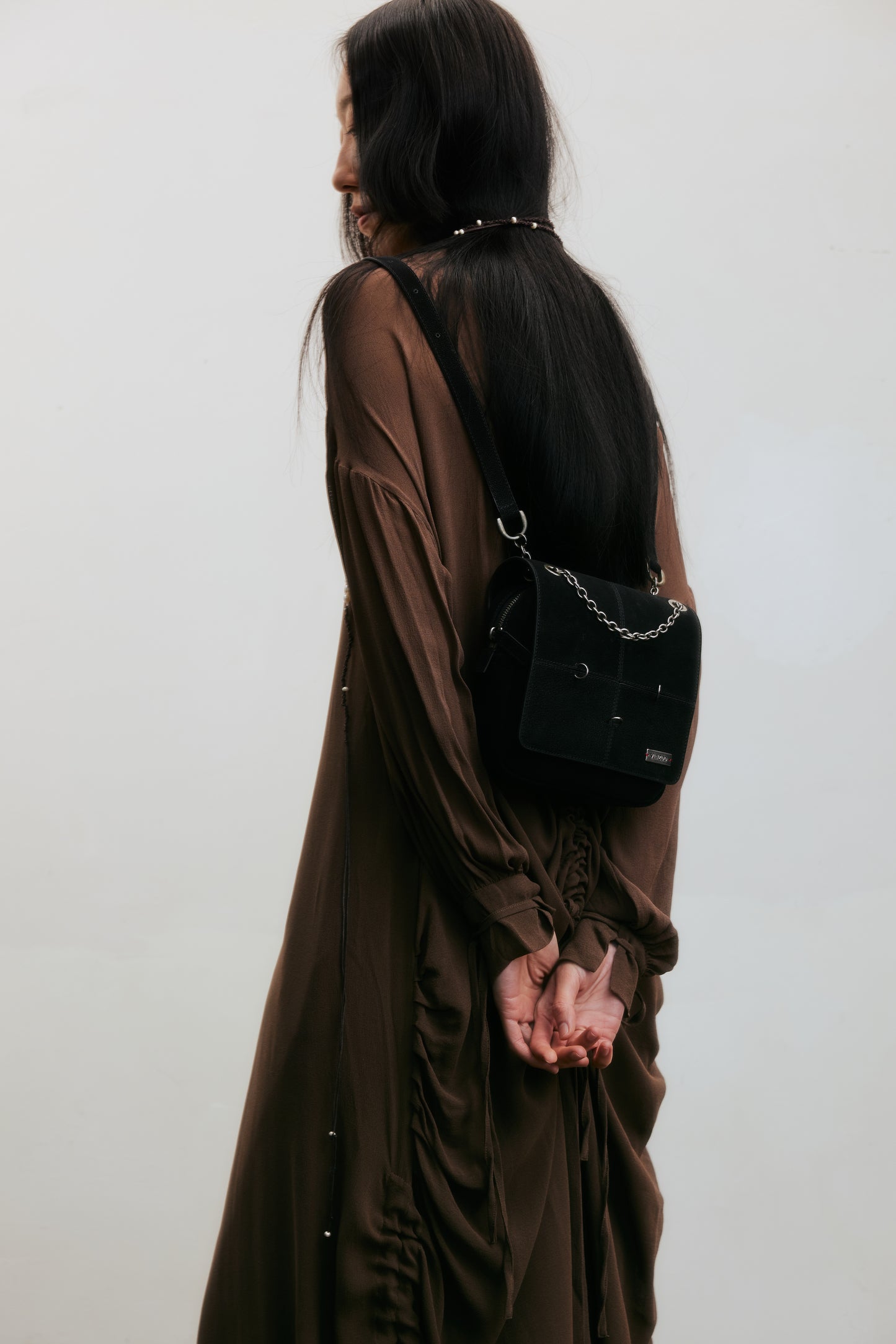 Square Otaiko Backpack(Dark brown/Black)