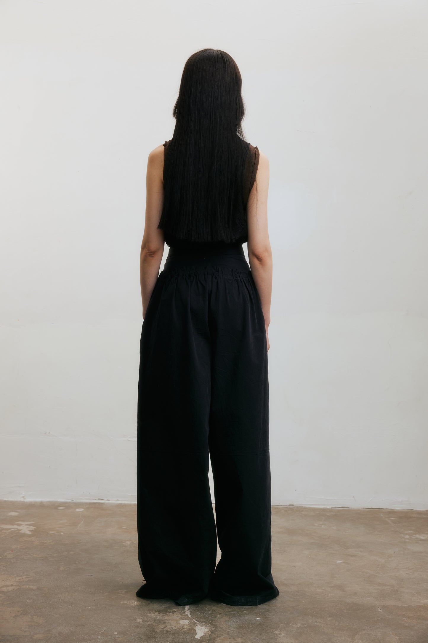 Black Double Waistband Drawstring Wide-Leg Pants