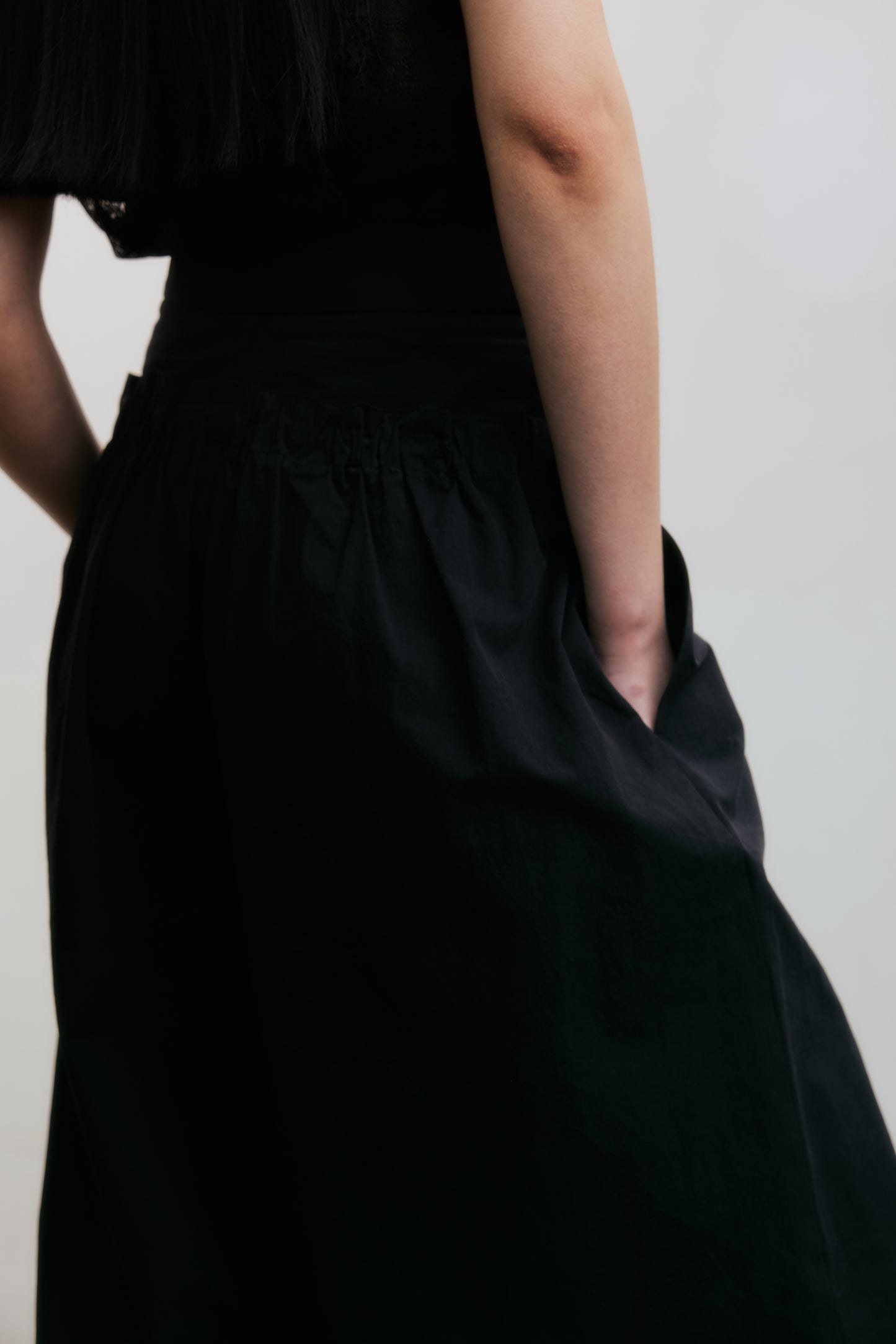 Black Double Waistband Drawstring Wide-Leg Pants