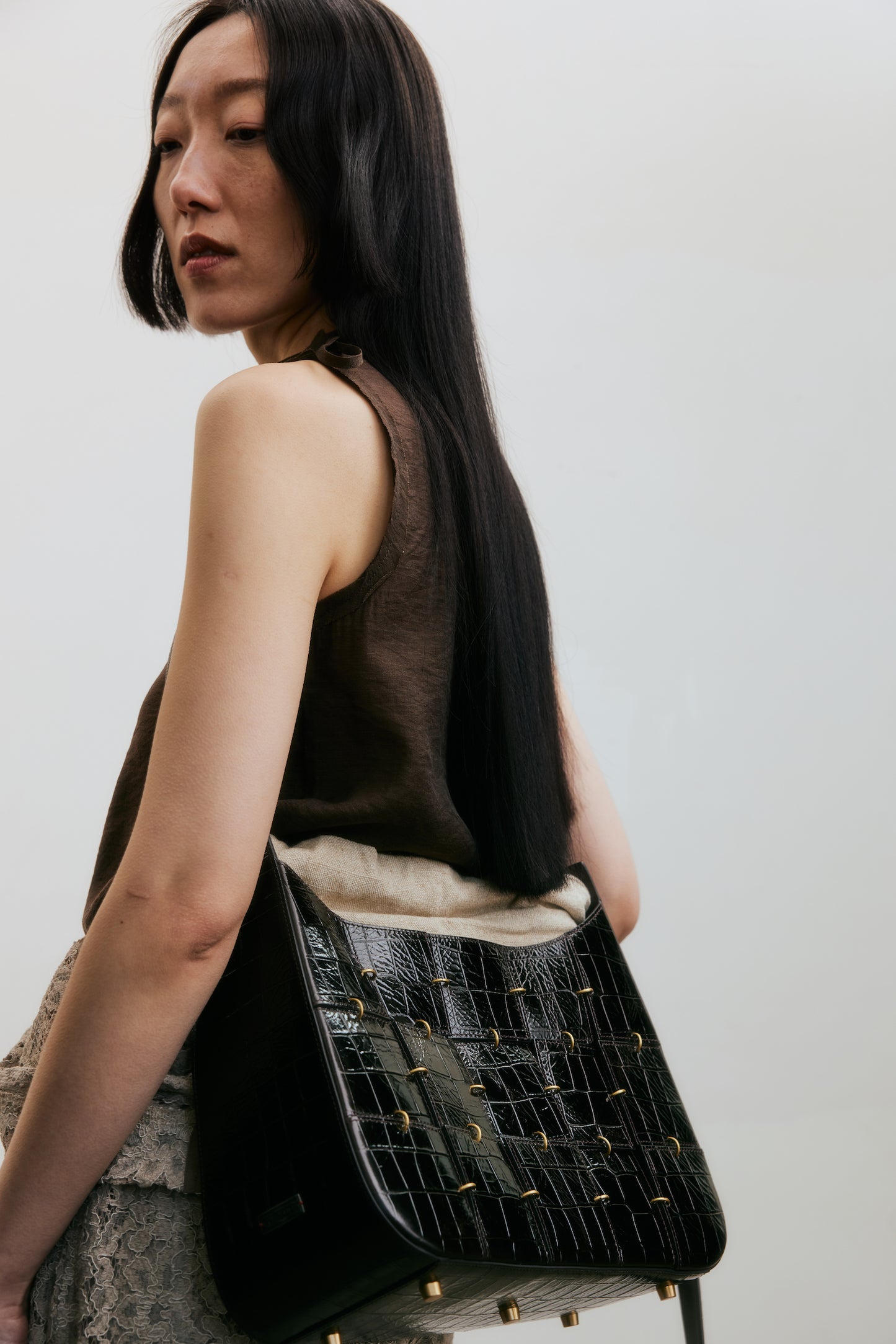 Dark Brown Crossbody Bag(Median)