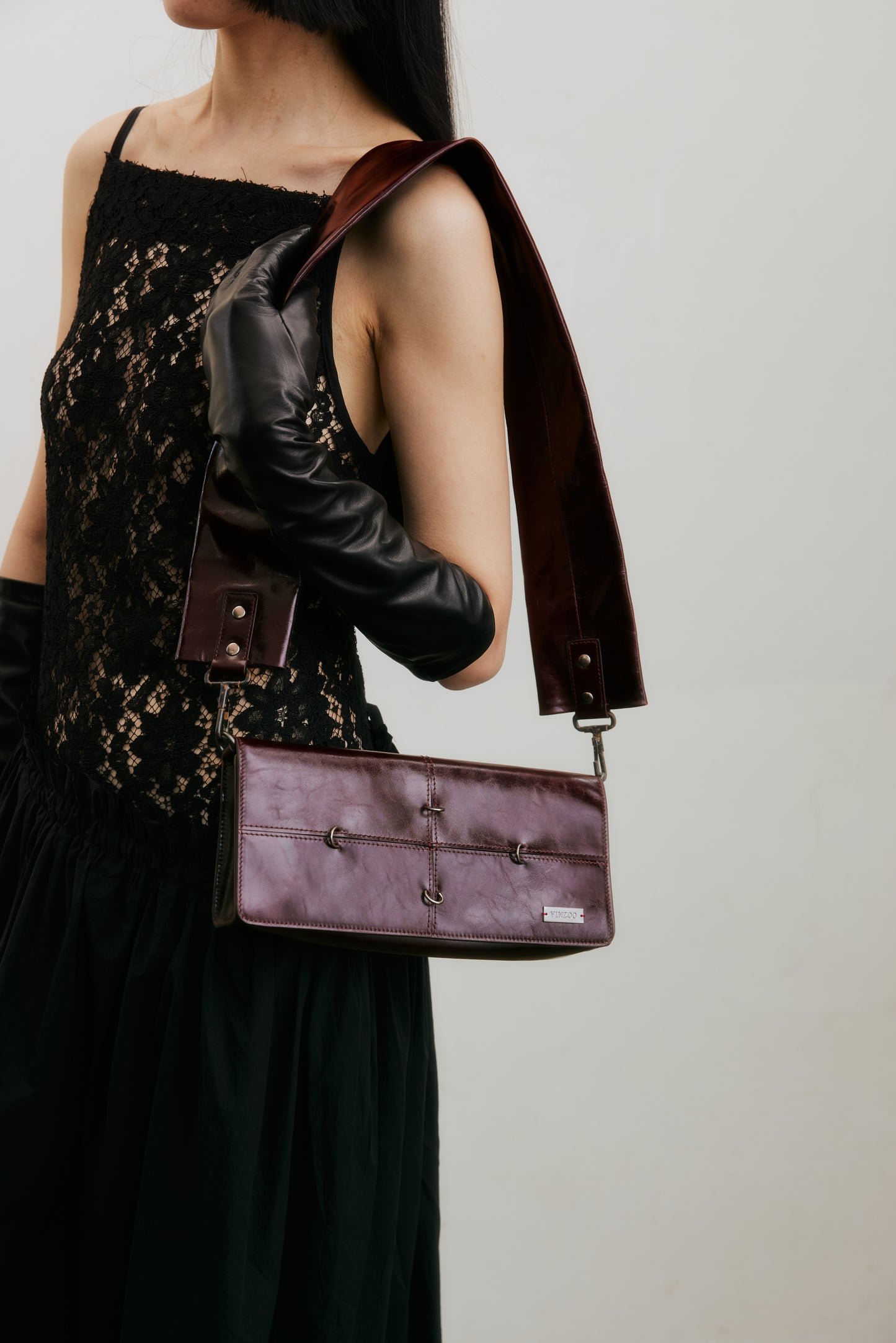 Wide Strap Wallet Bag (Dark Red/Black)