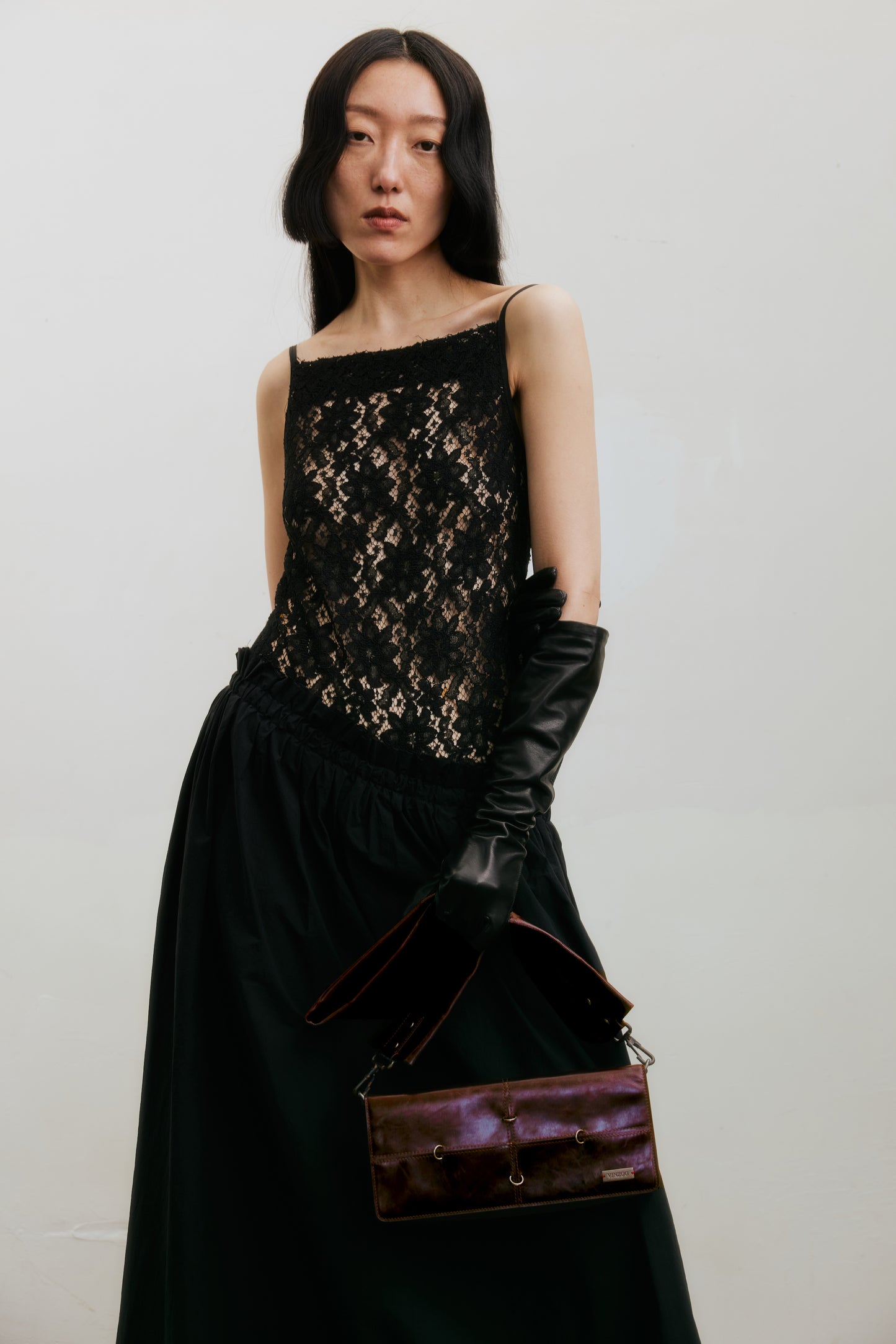 Wide Strap Wallet Bag (Dark Red/Black)