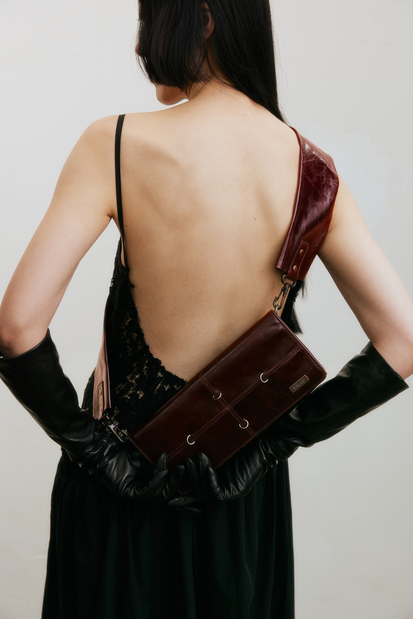 Wide Strap Wallet Bag (Dark Red/Black)