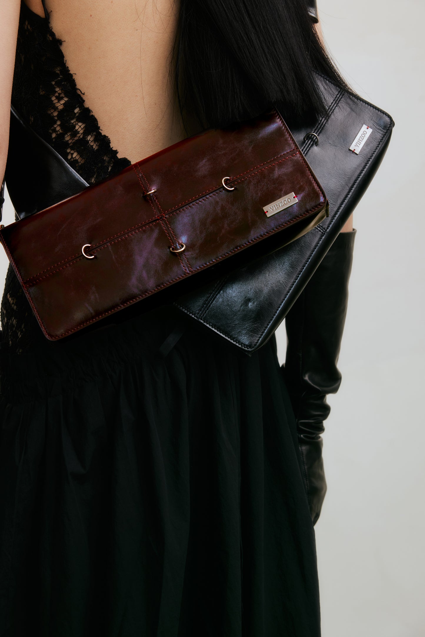 Wide Strap Wallet Bag (Dark Red/Black)
