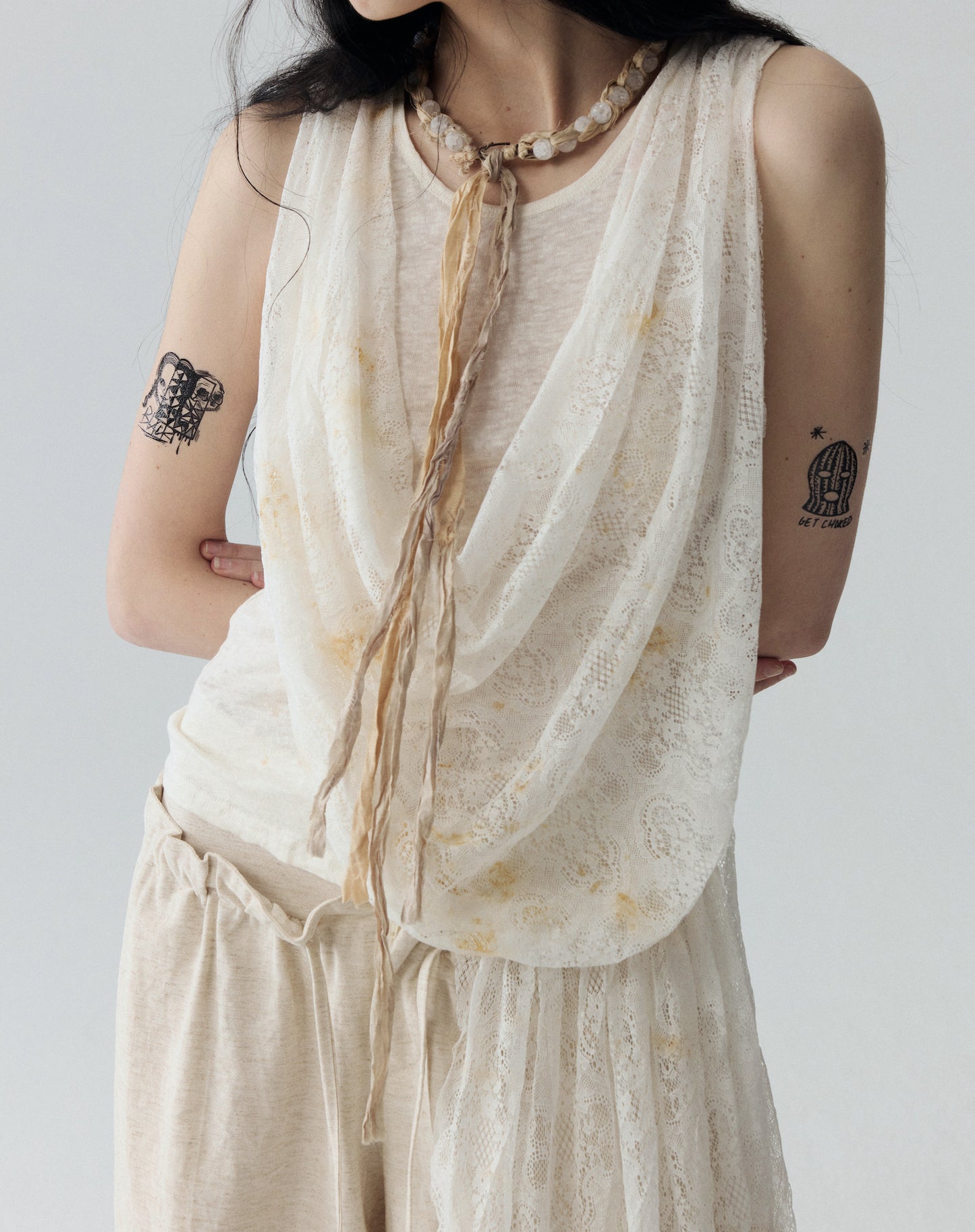 Tea-Dyed Lace Tank Top