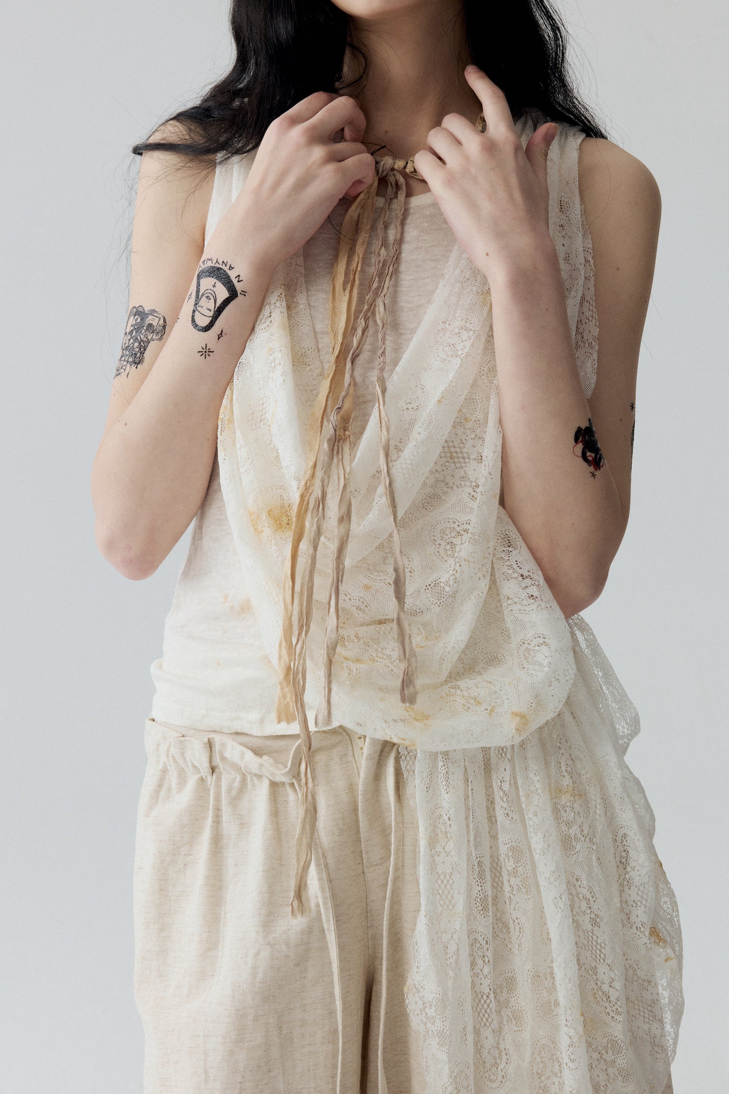 Tea-Dyed Lace Tank Top