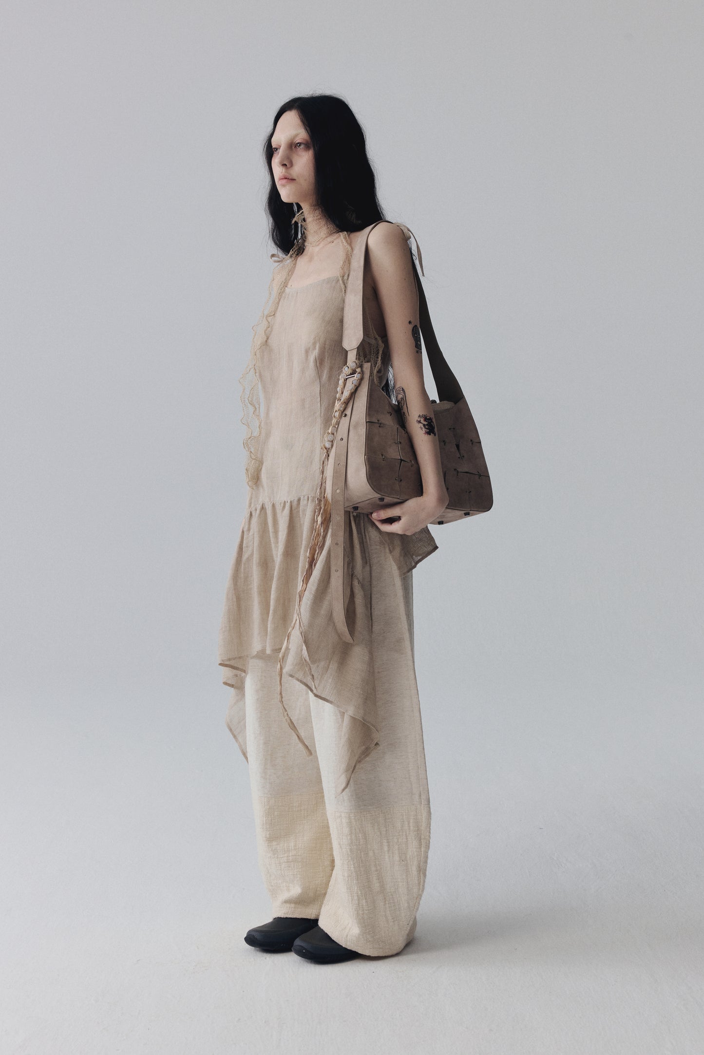 Grey Pink Suede Leather Crossbody Bag(Median)