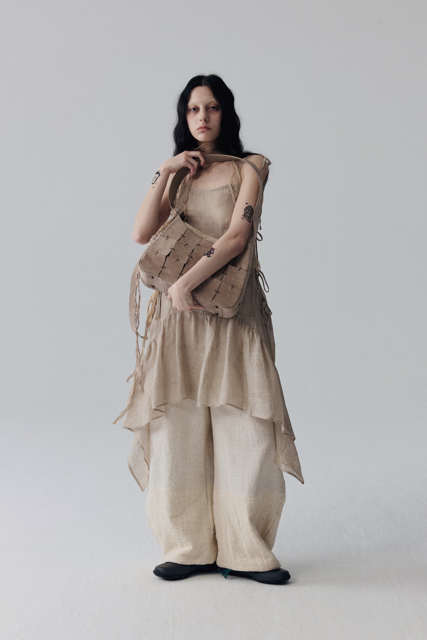 Grey Pink Suede Leather Crossbody Bag(Median)