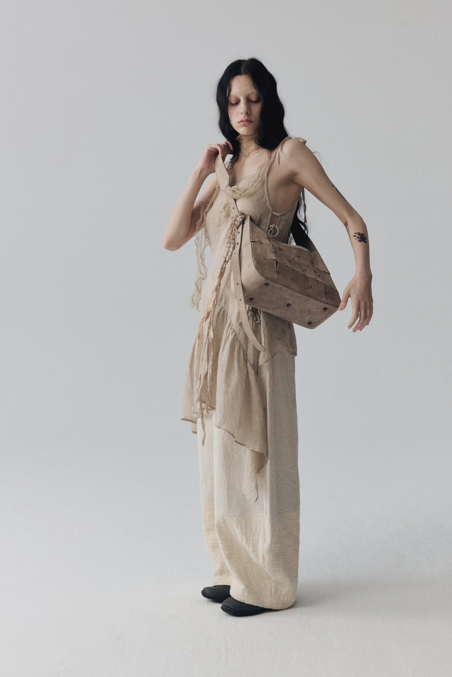 Grey Pink Suede Leather Crossbody Bag(Median)