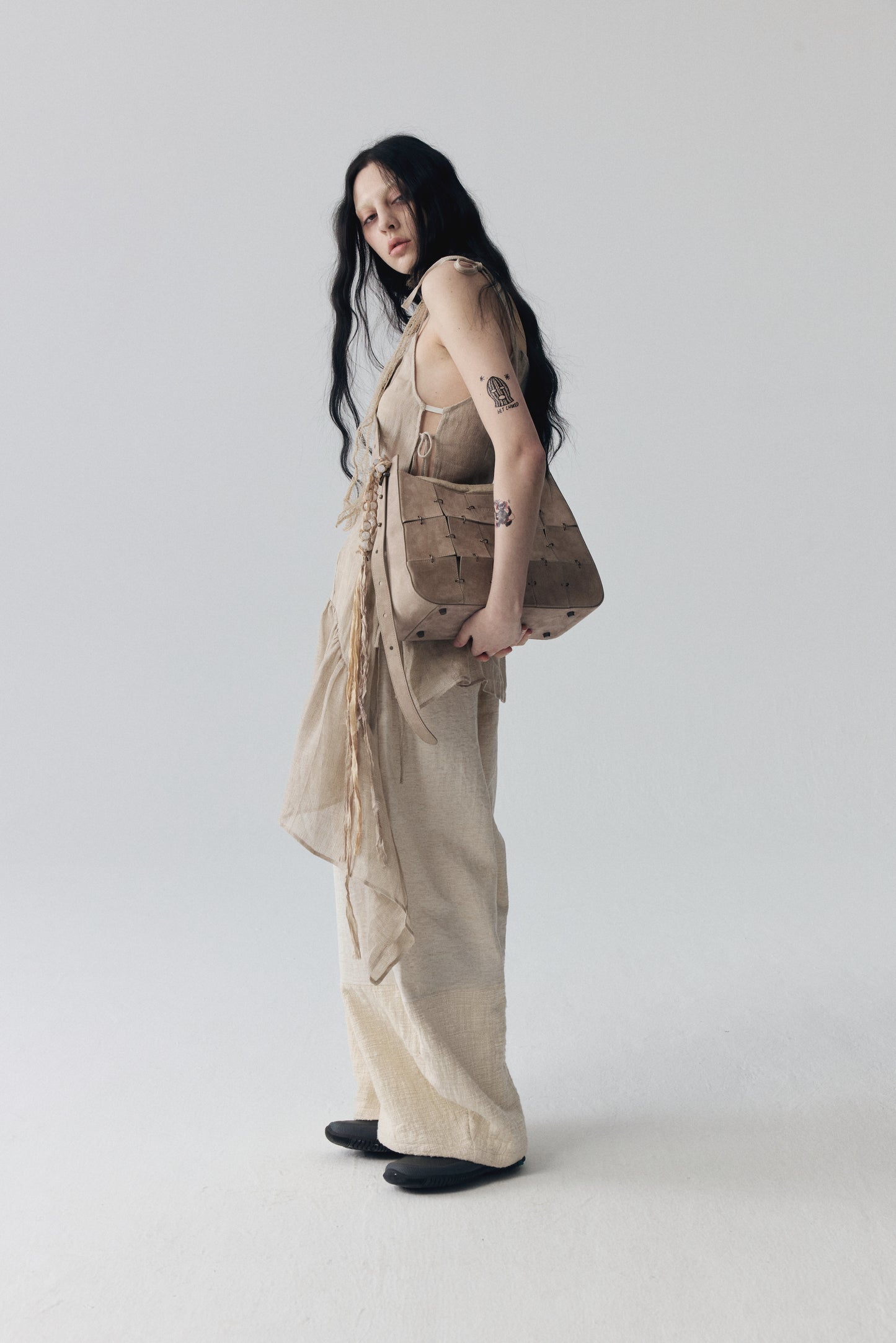 Grey Pink Suede Leather Crossbody Bag(Median)