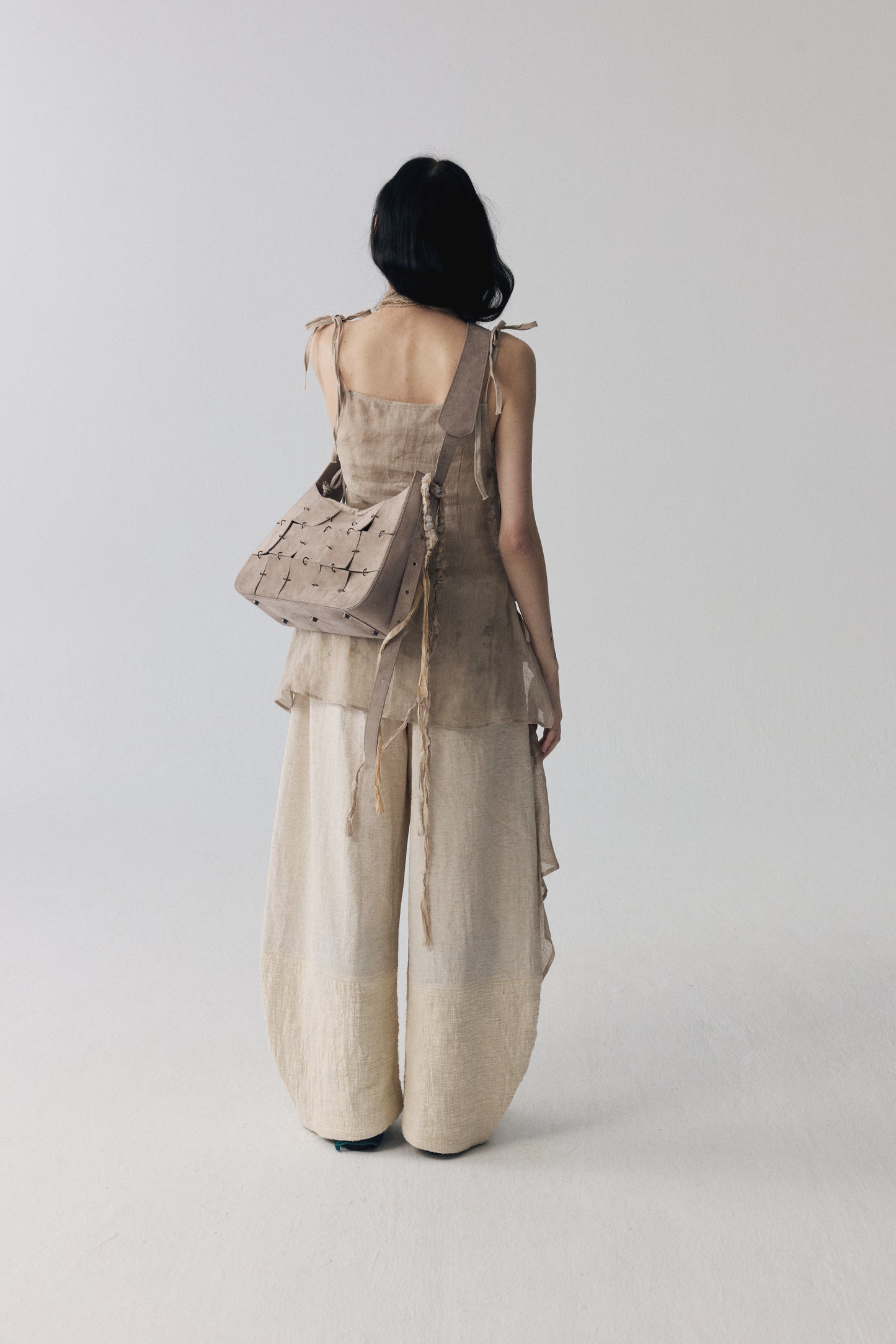 Grey Pink Suede Leather Crossbody Bag(Median)