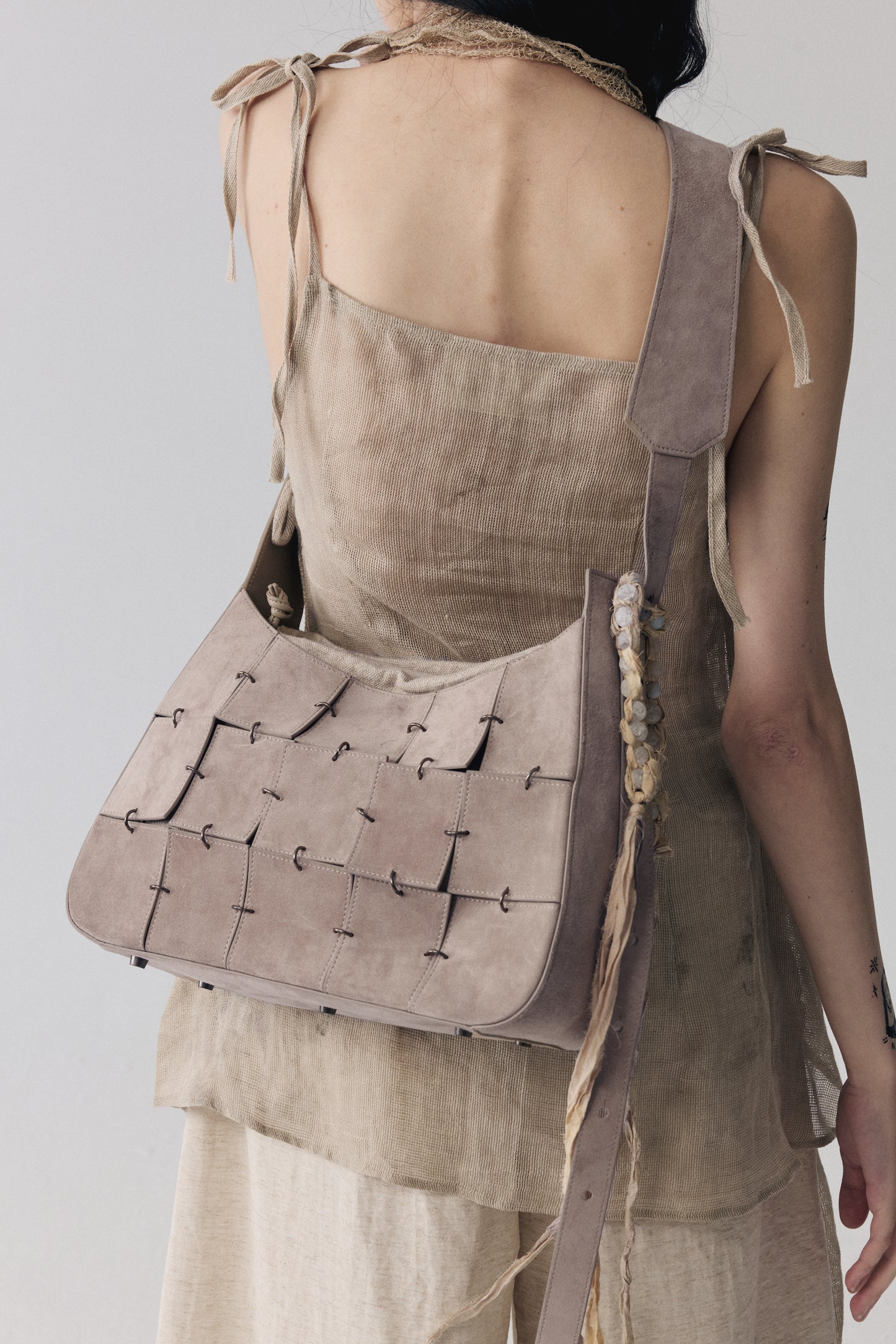 Grey Pink Suede Leather Crossbody Bag(Median)