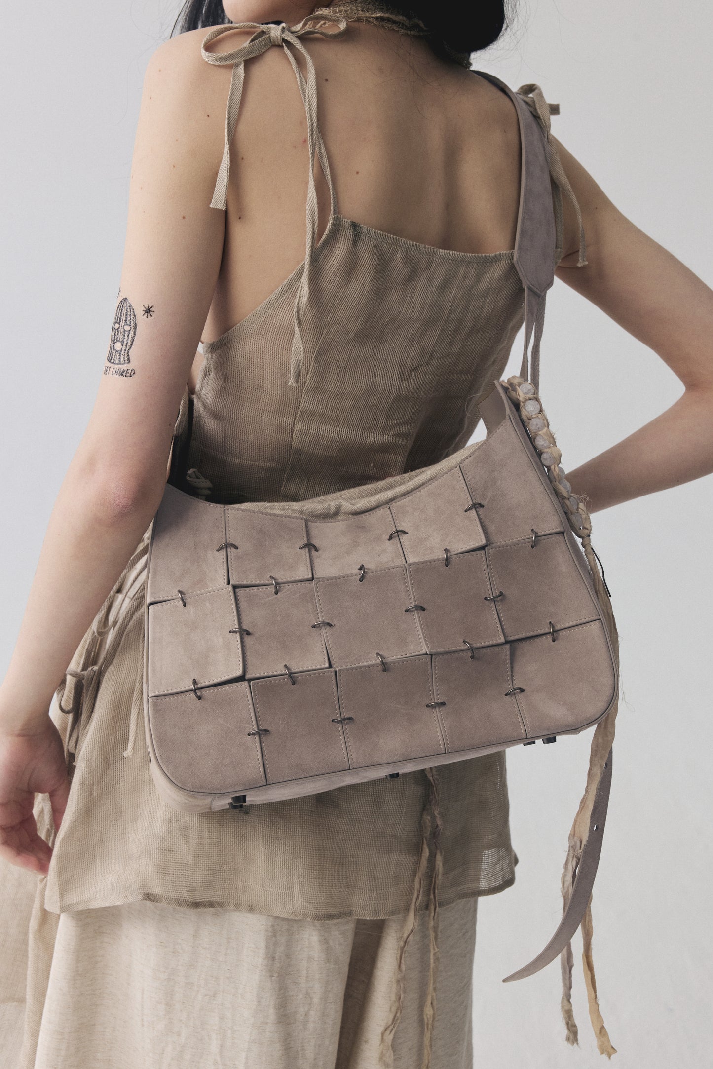 Grey Pink Suede Leather Crossbody Bag(Median)