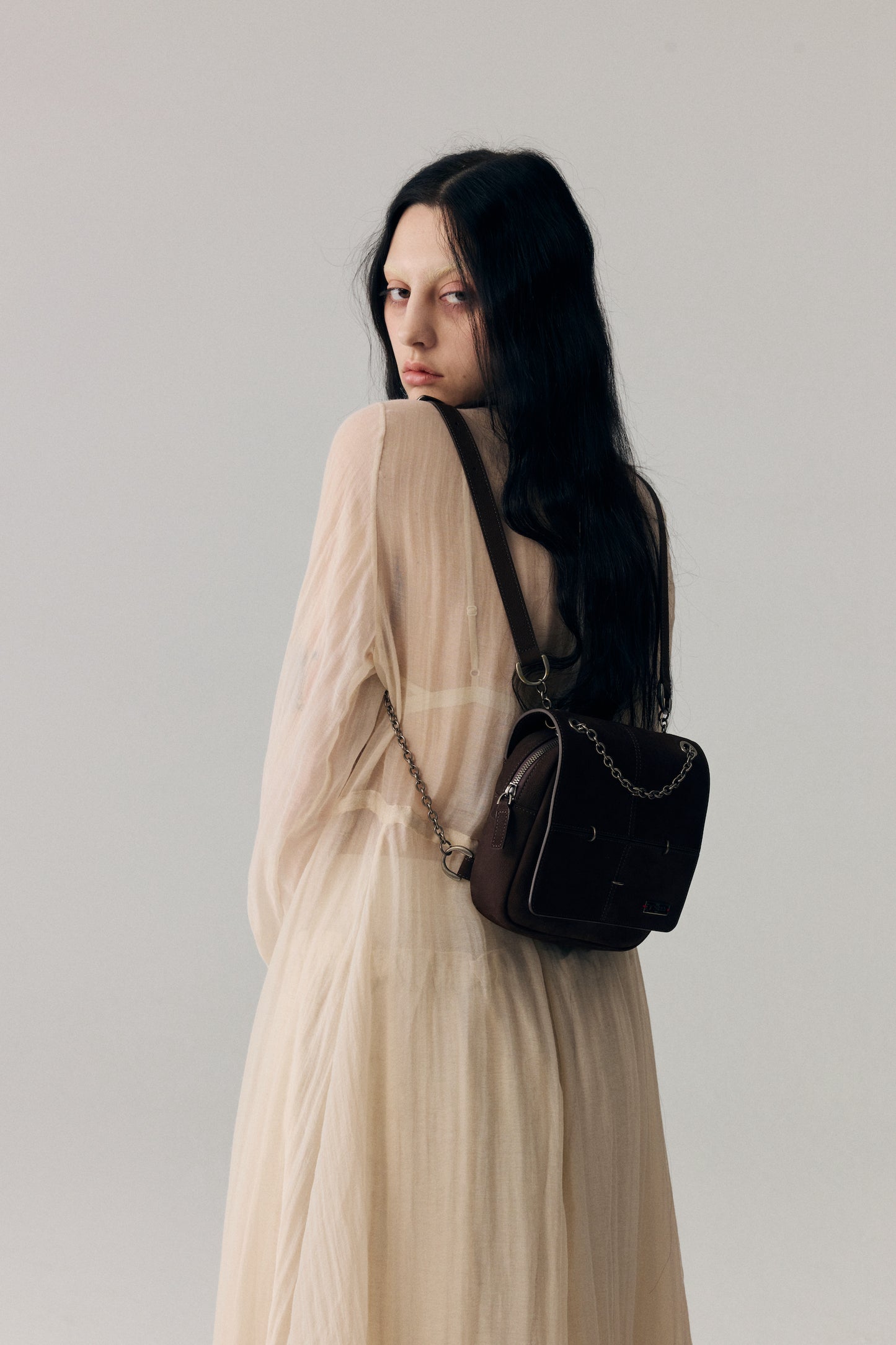 Square Otaiko Backpack(Dark brown/Black)