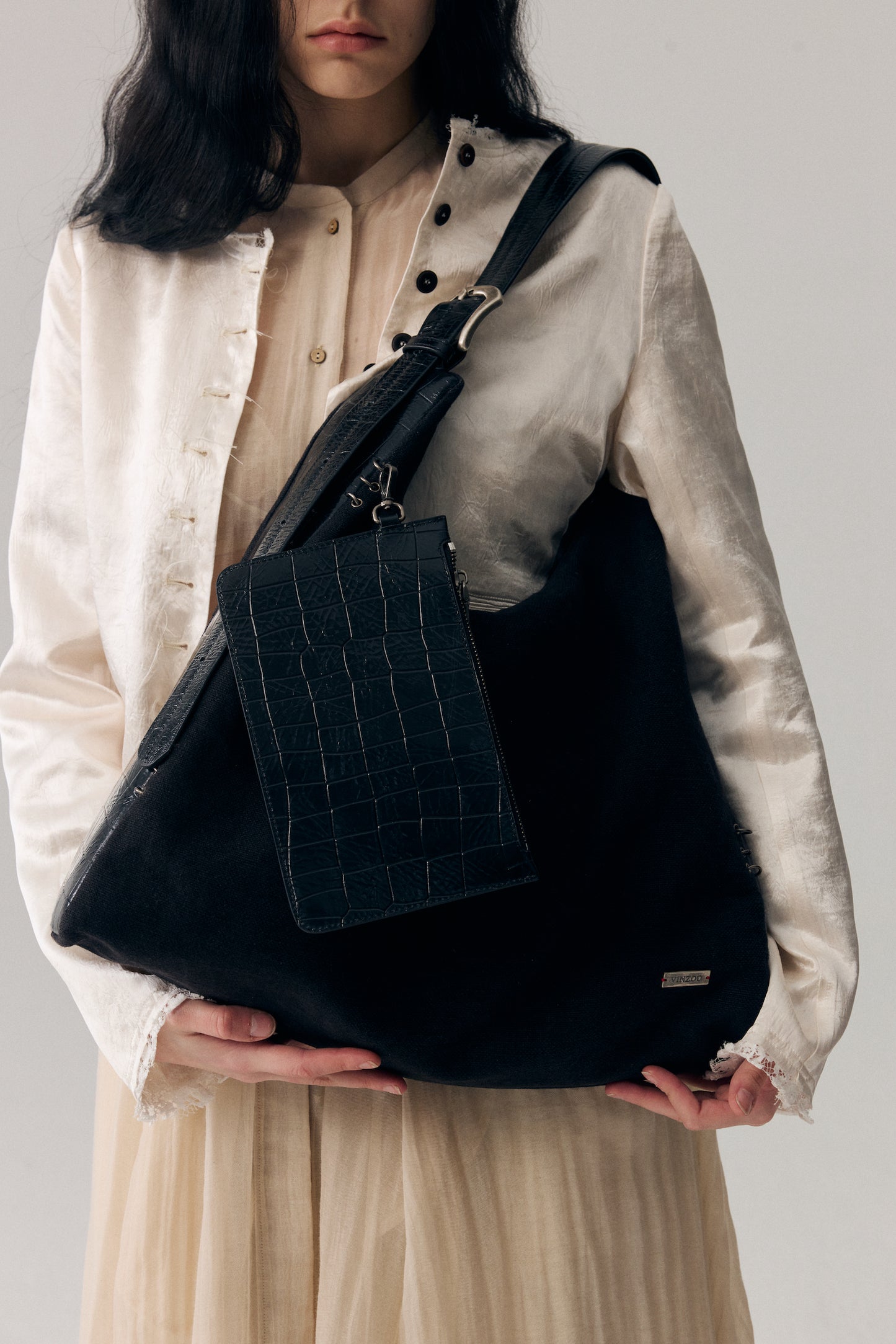 Linen-Canvas & Leather Tote Bag