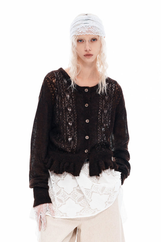 Dark Brown Mohair Knit Cardigan