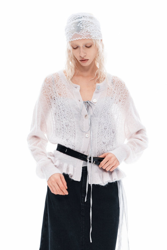 Light Grey Mohair Knit Cardigan