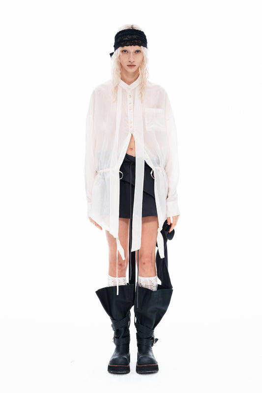 White Drawstring Scarf Shirt
