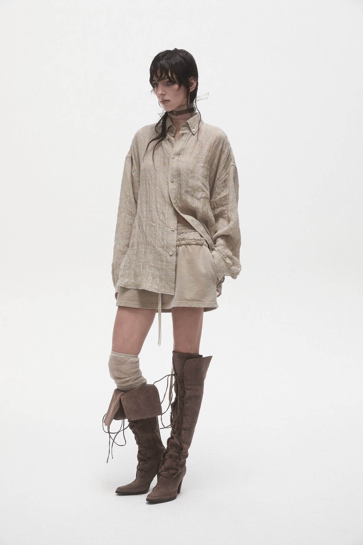 Linen Plaid Tie Shirt