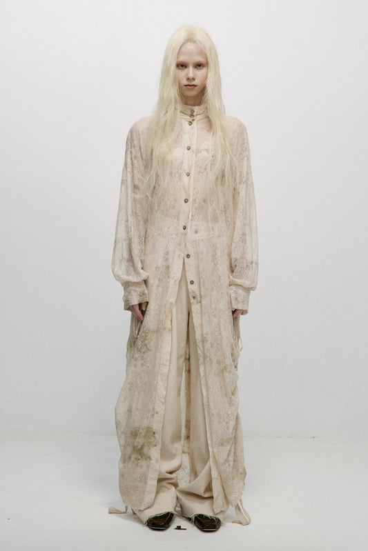 Long dress shirt(Wormwood dyed lace)