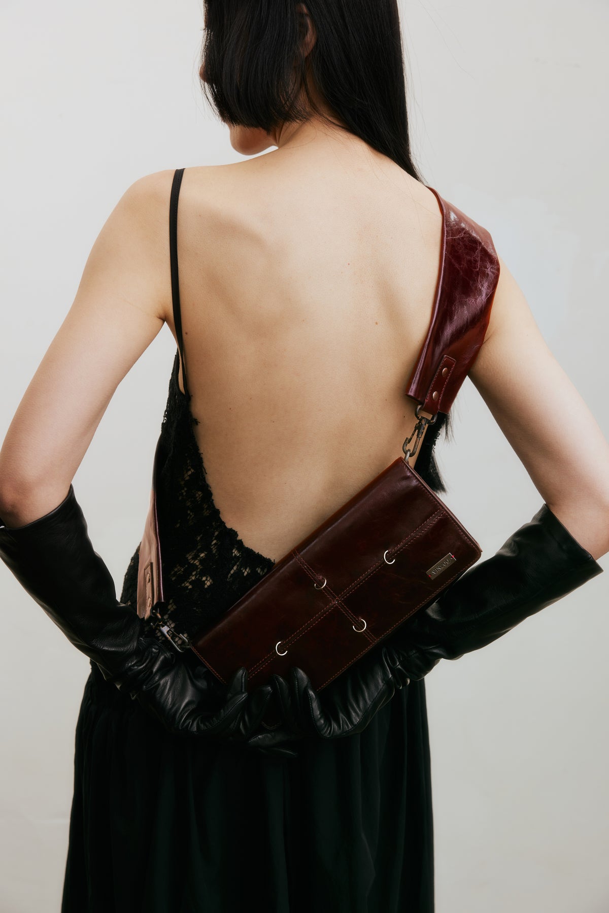 Wide Strap Wallet Bag (Dark Red/Black)