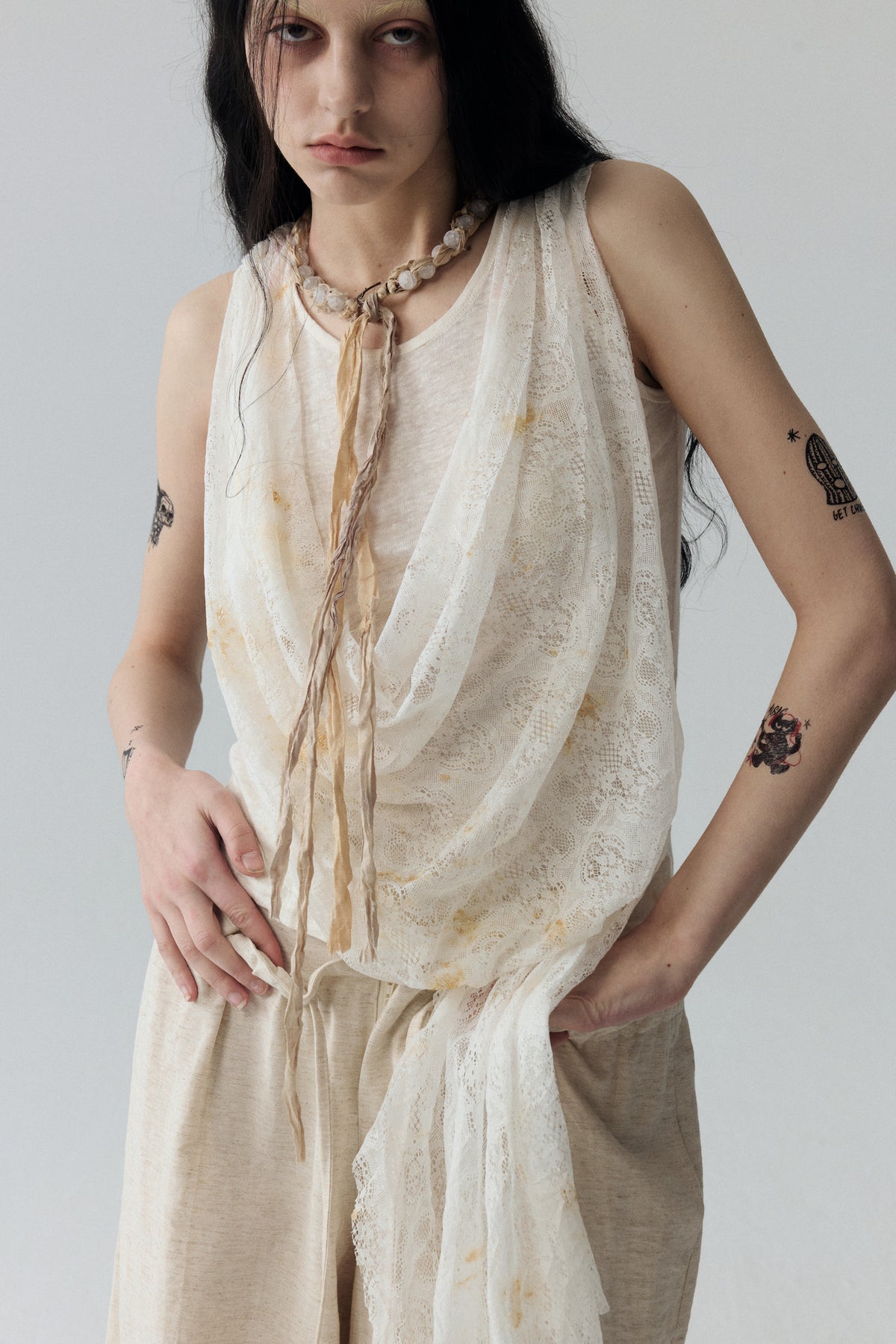 Tea-Dyed Lace Tank Top