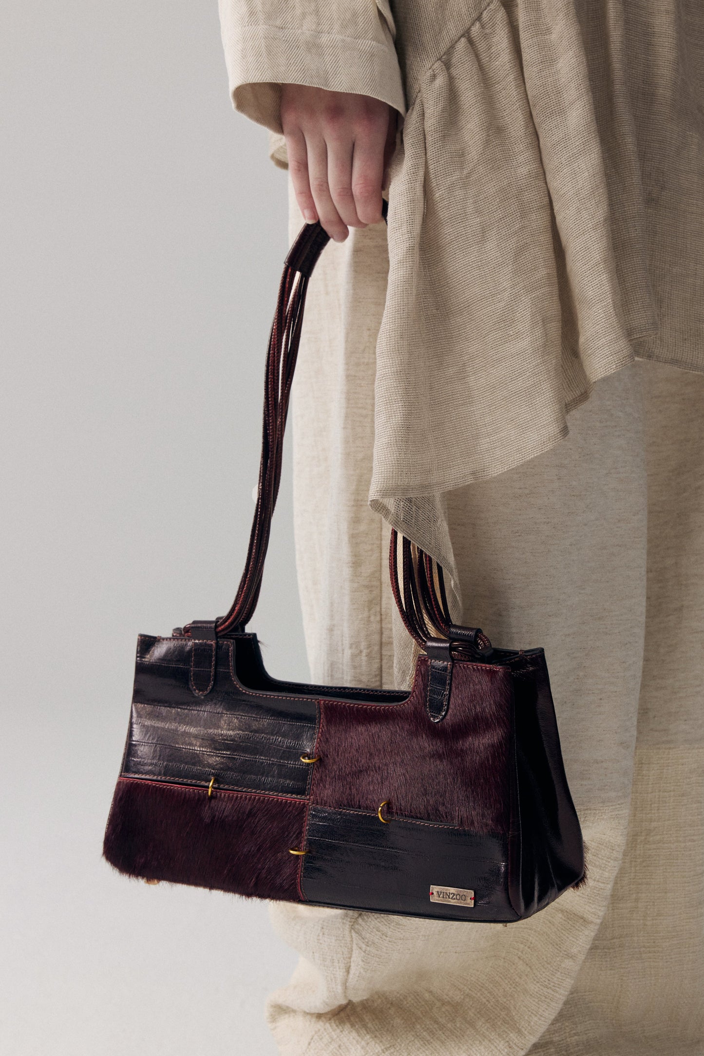 Dark Red Leather Boston Bag