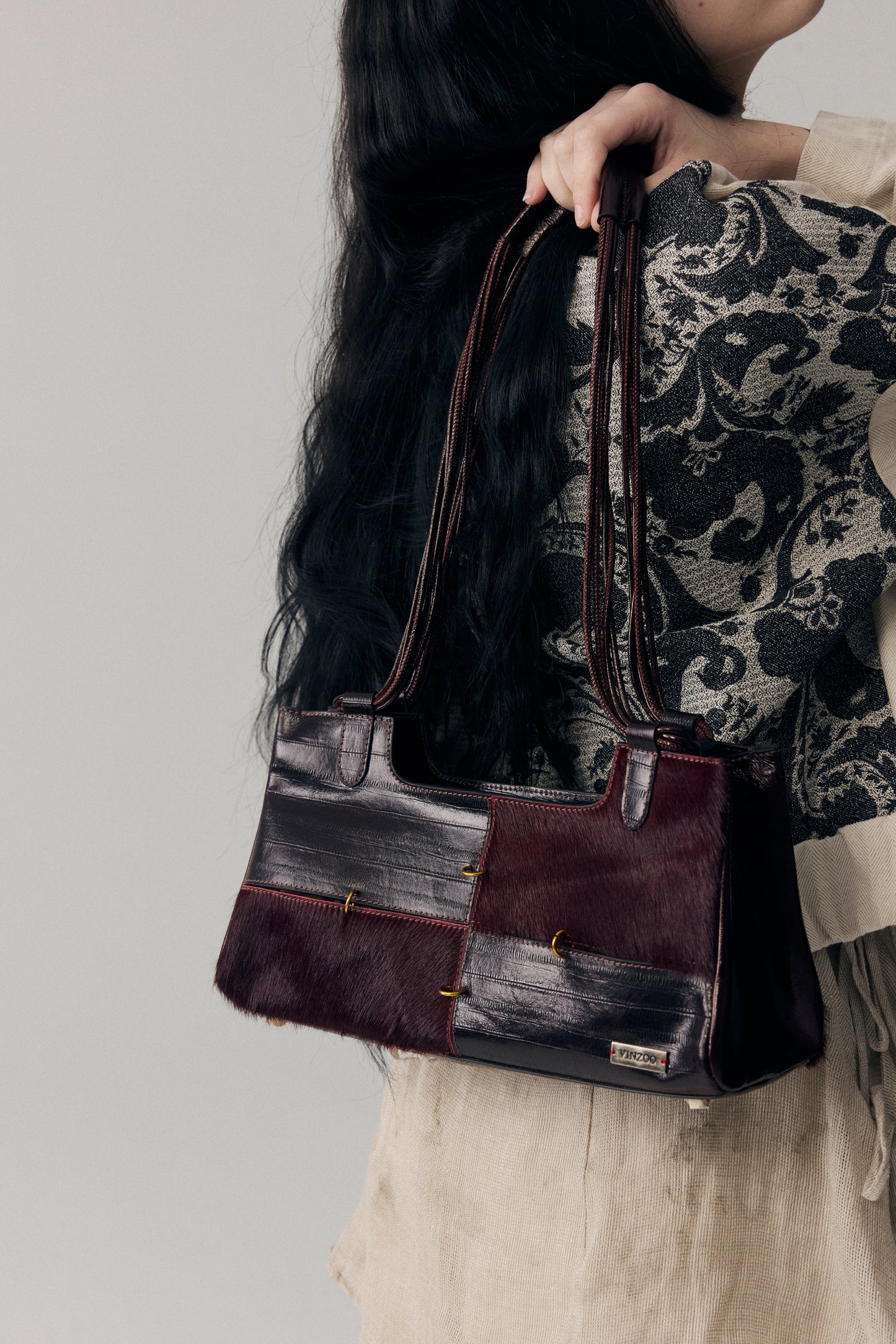 Dark Red Leather Boston Bag