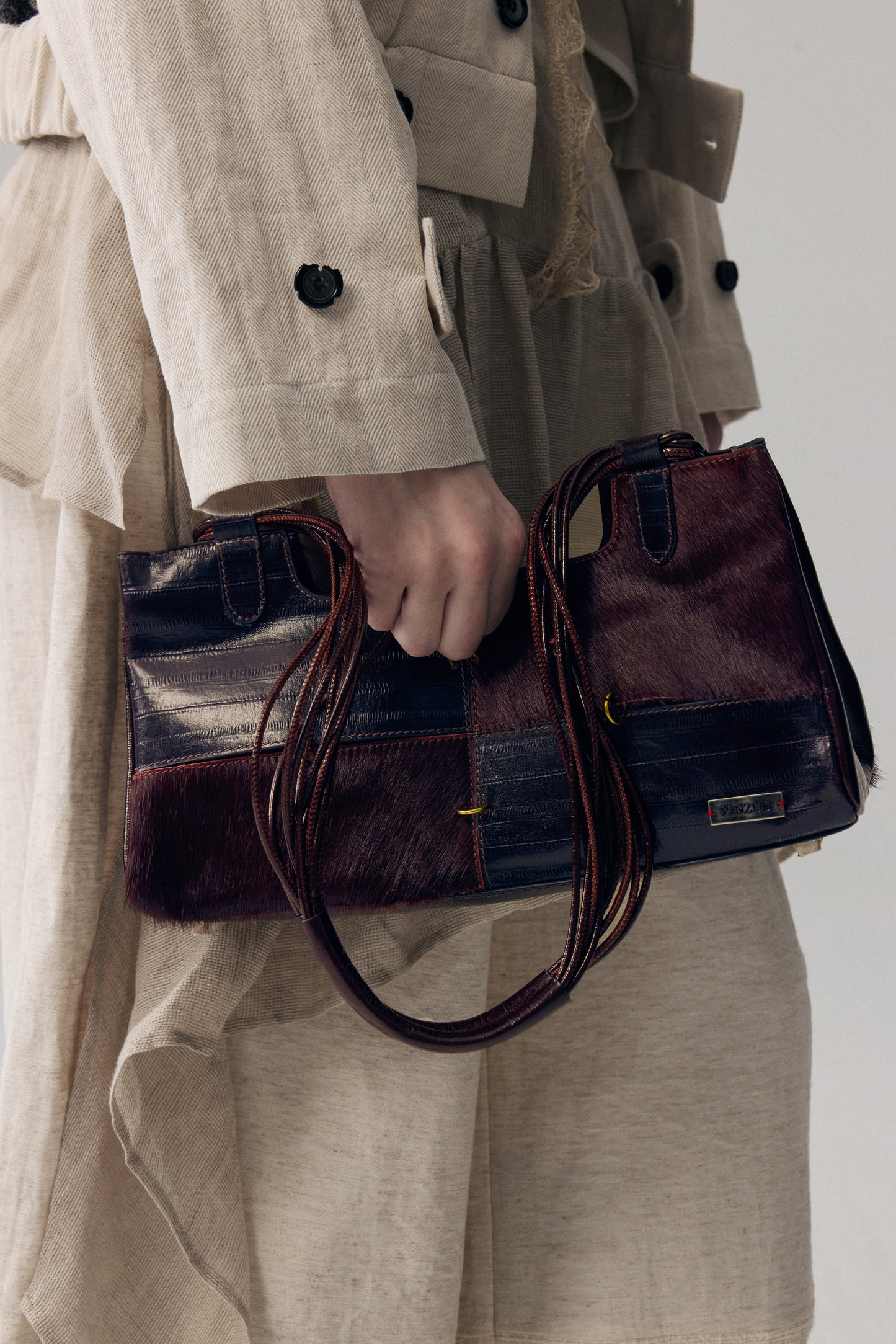 Dark Red Leather Boston Bag