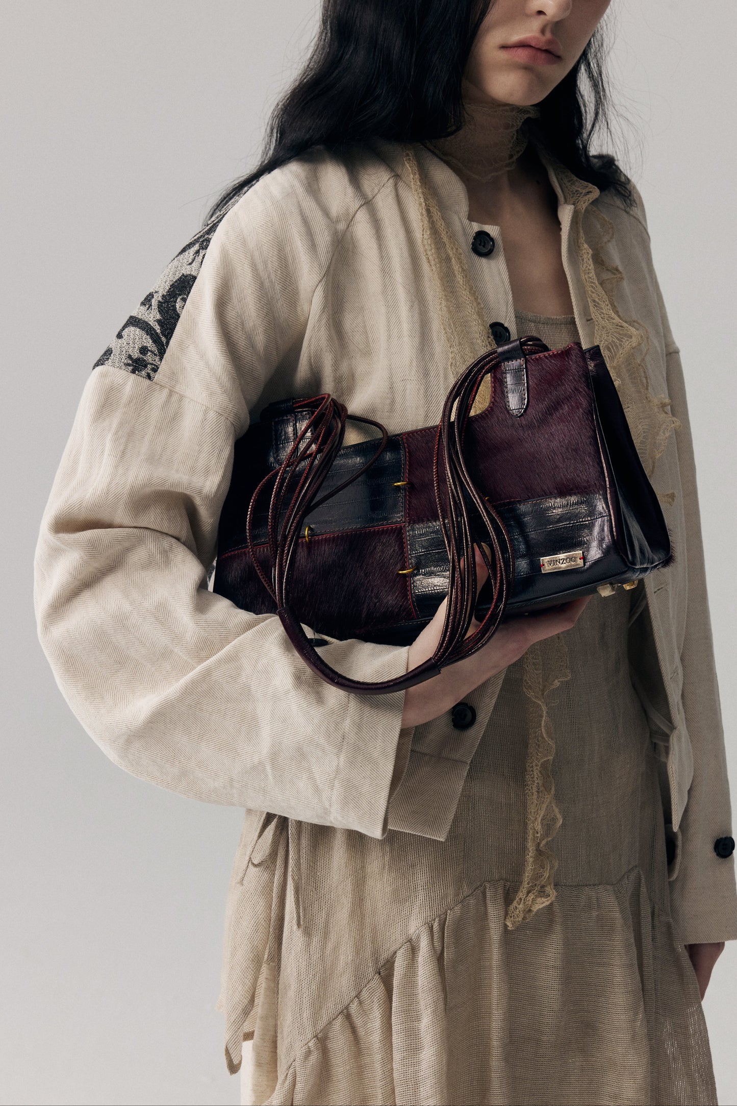 Dark Red Leather Boston Bag