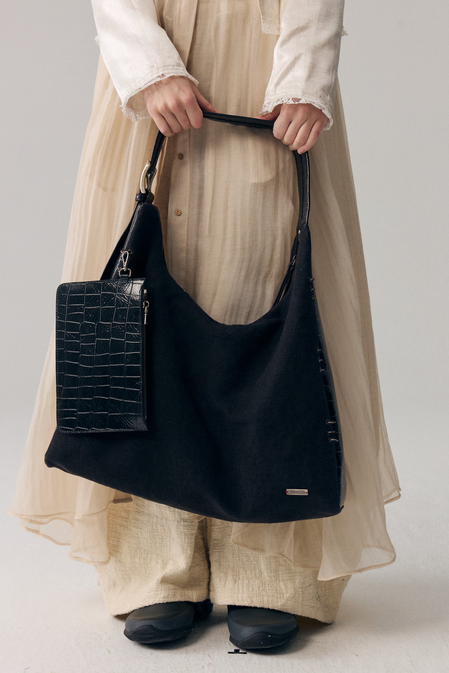 Linen-Canvas & Leather Tote Bag