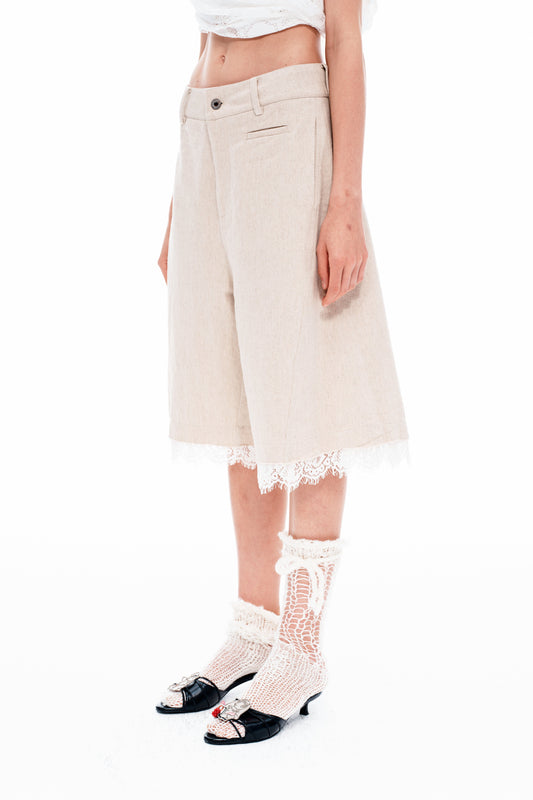 Beige Denim Shorts