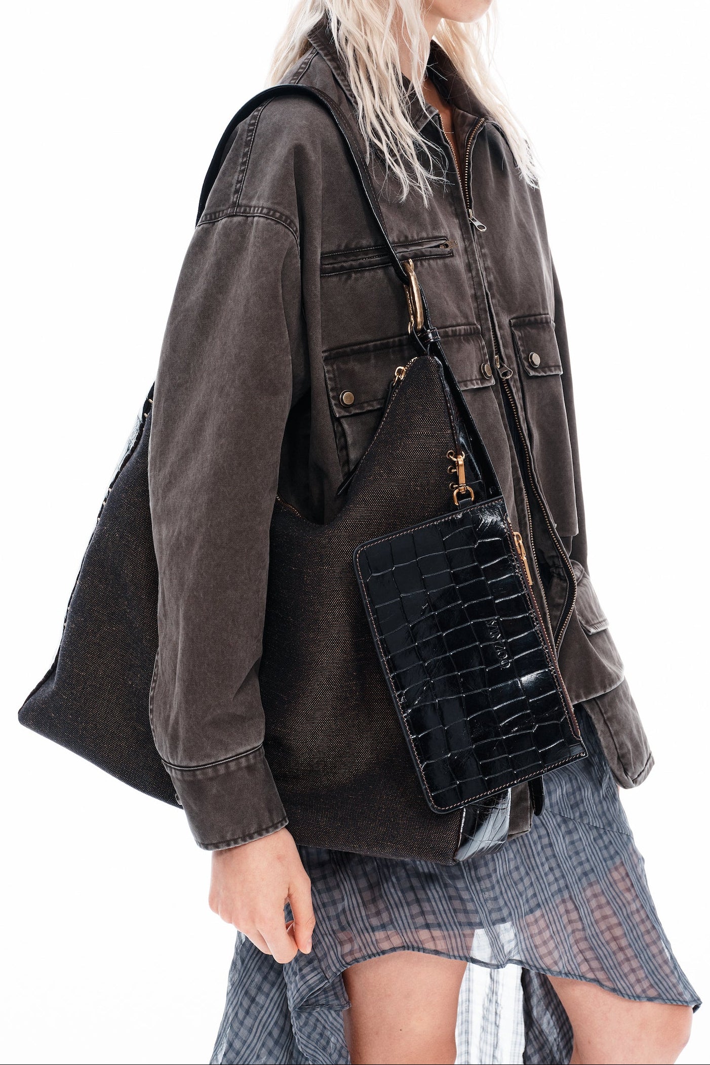 Linen-Canvas & Leather Tote Bag