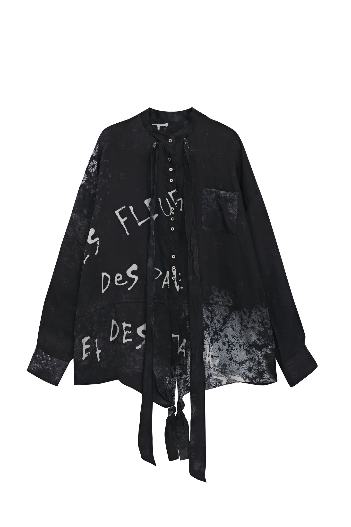 “Des fleurs, des pavés et des tanks” Drawstring Shirt/Asymmetric Lace Hem Skirt