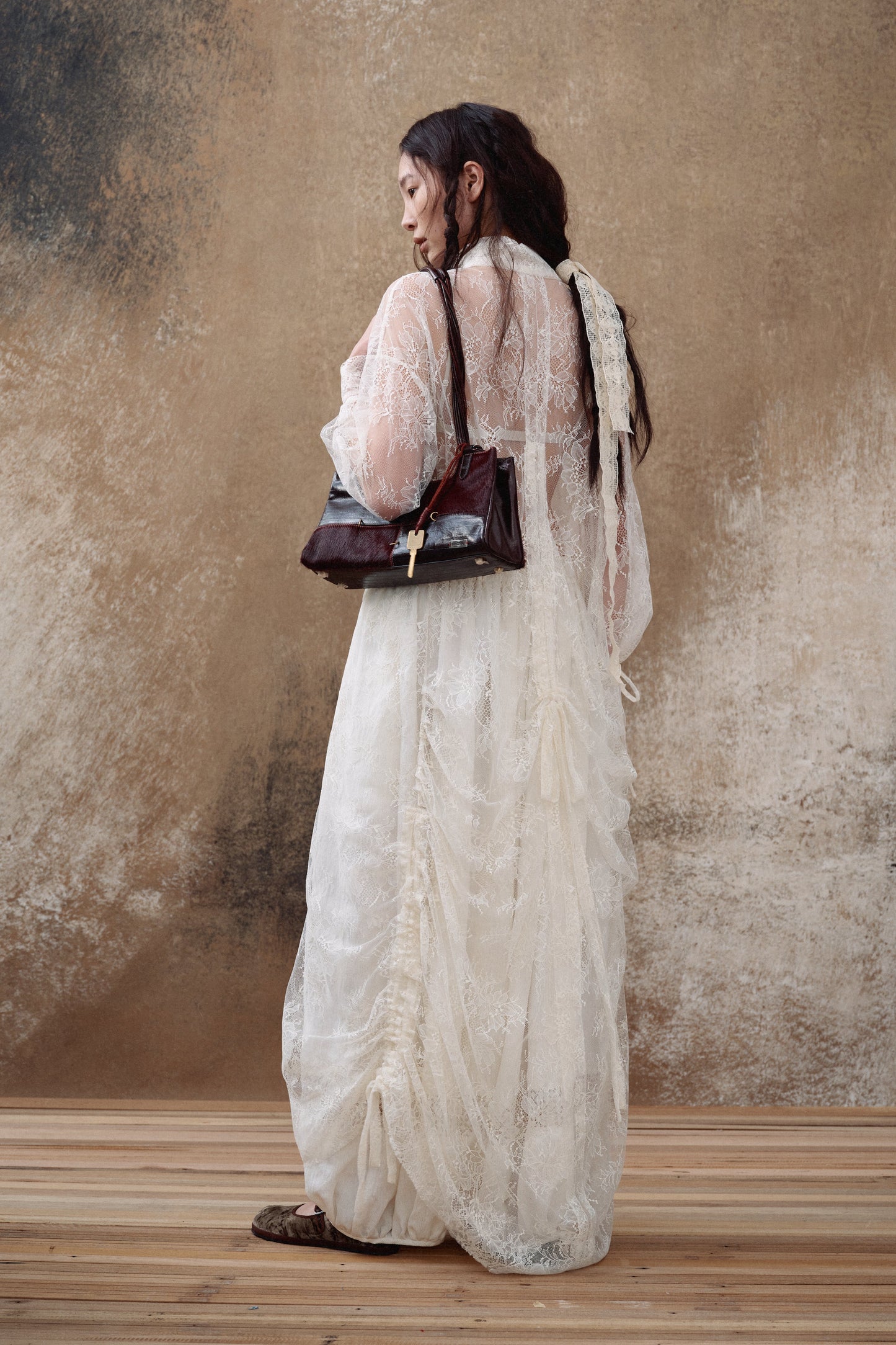 Dark Red Leather Boston Bag