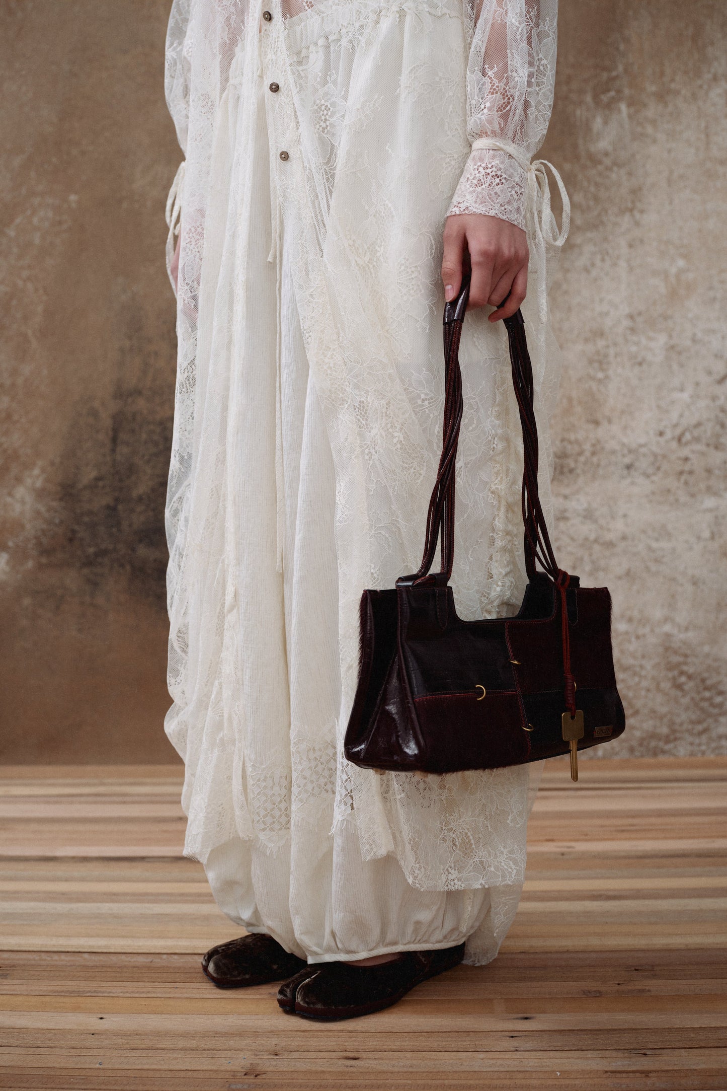 Dark Red Leather Boston Bag