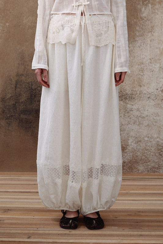 White Lace Panel Balloon Pants