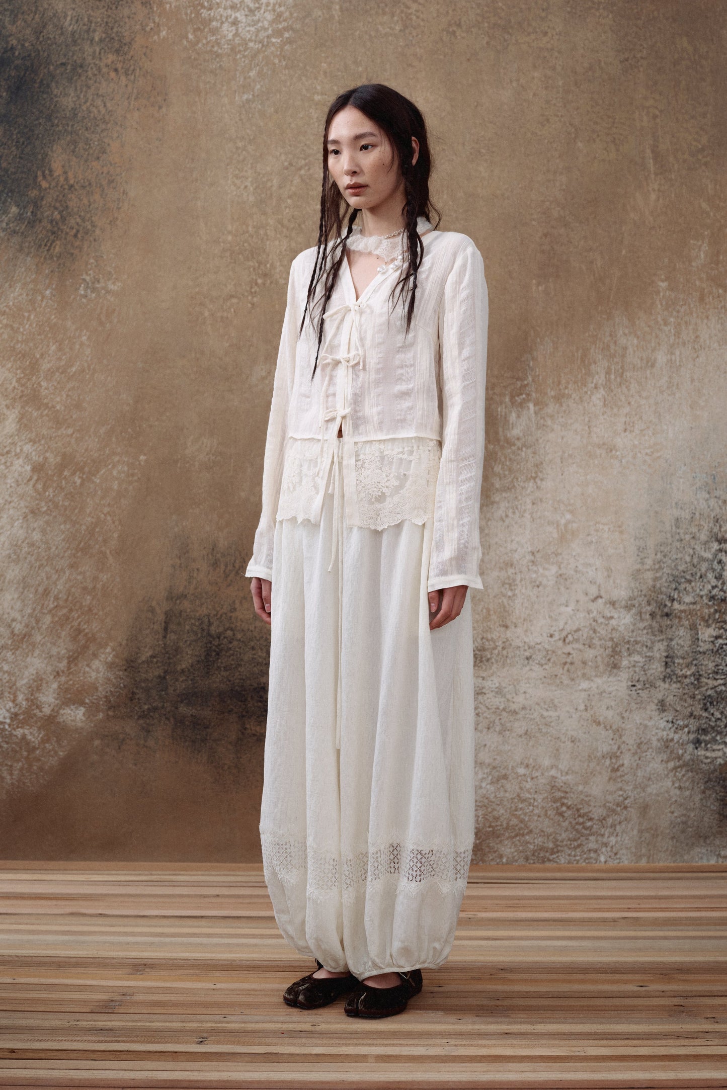 White Lace Panel Balloon Pants
