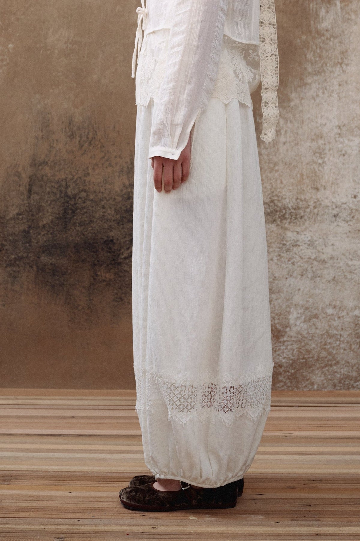 White Lace Panel Balloon Pants