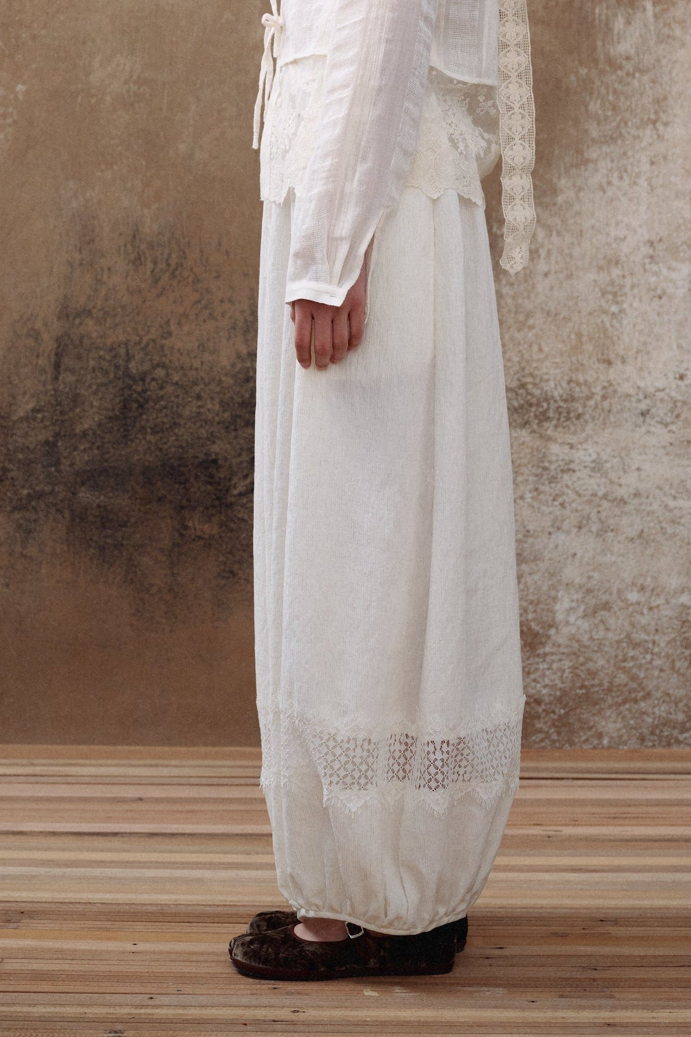 White Lace Panel Balloon Pants