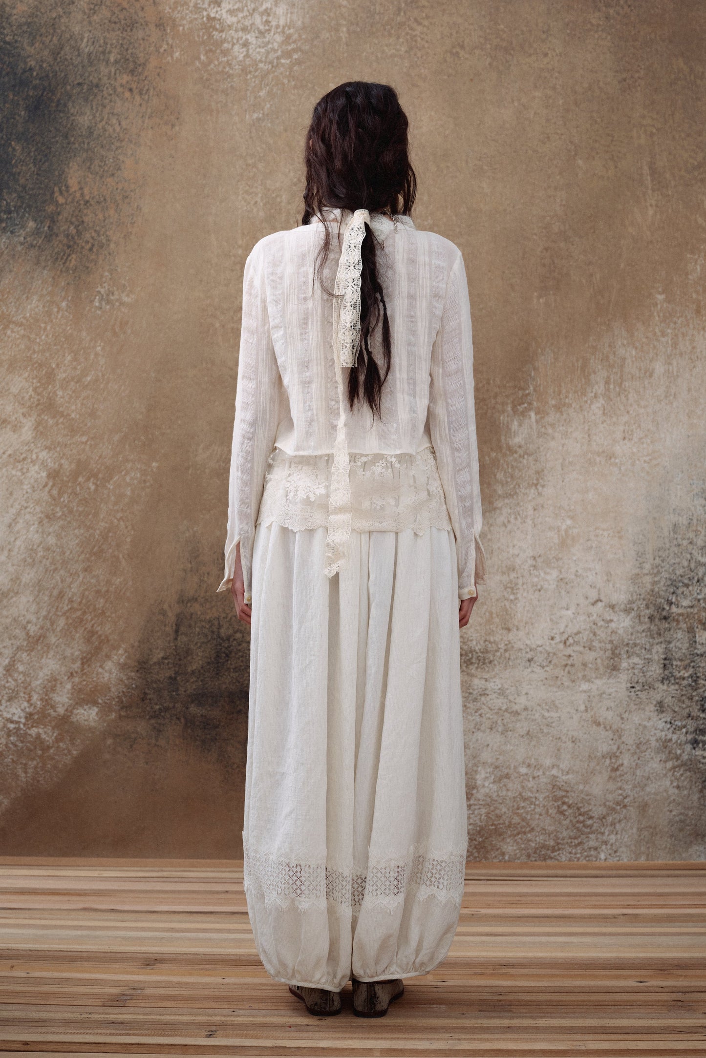 White Lace Panel Balloon Pants