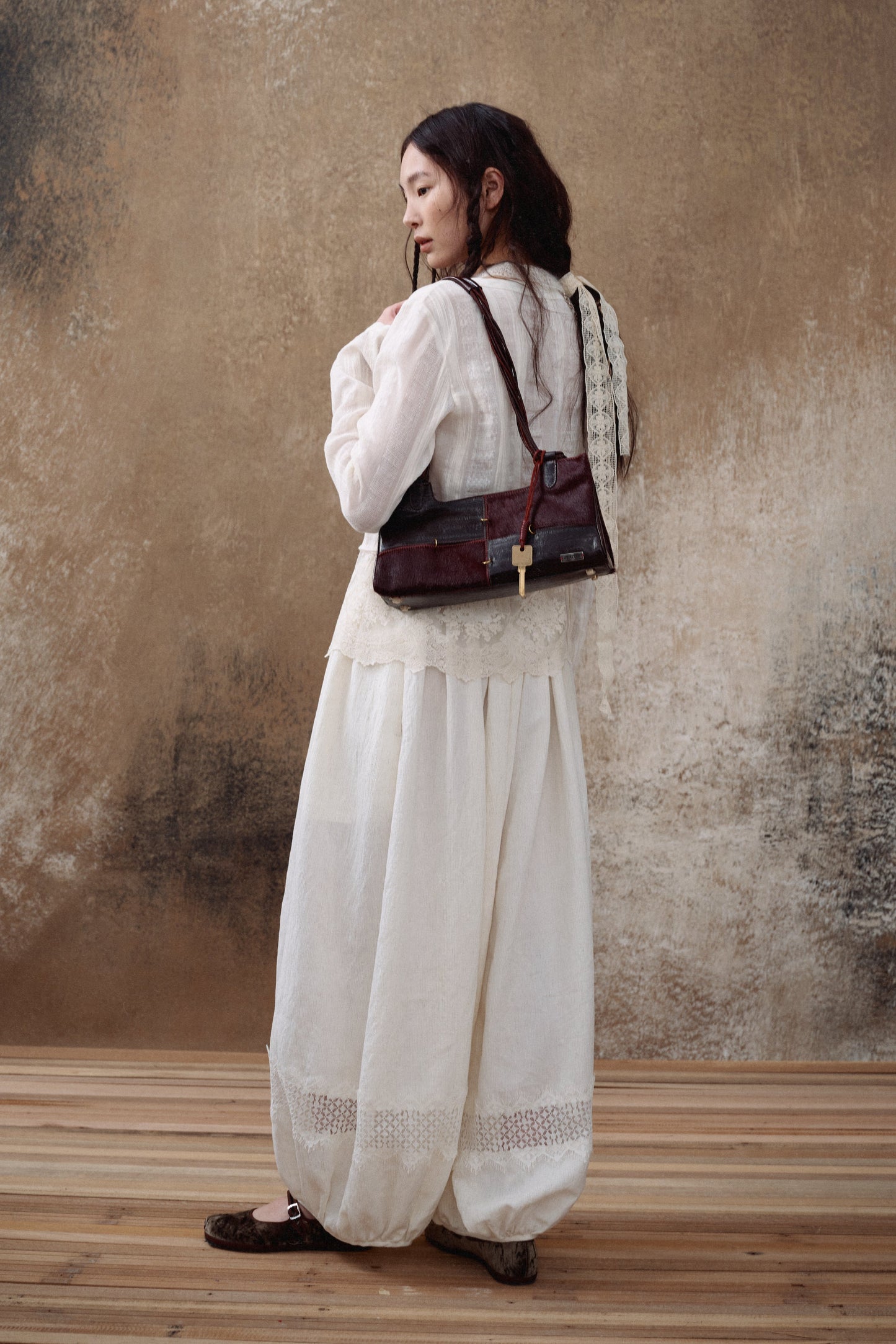 Dark Red Leather Boston Bag