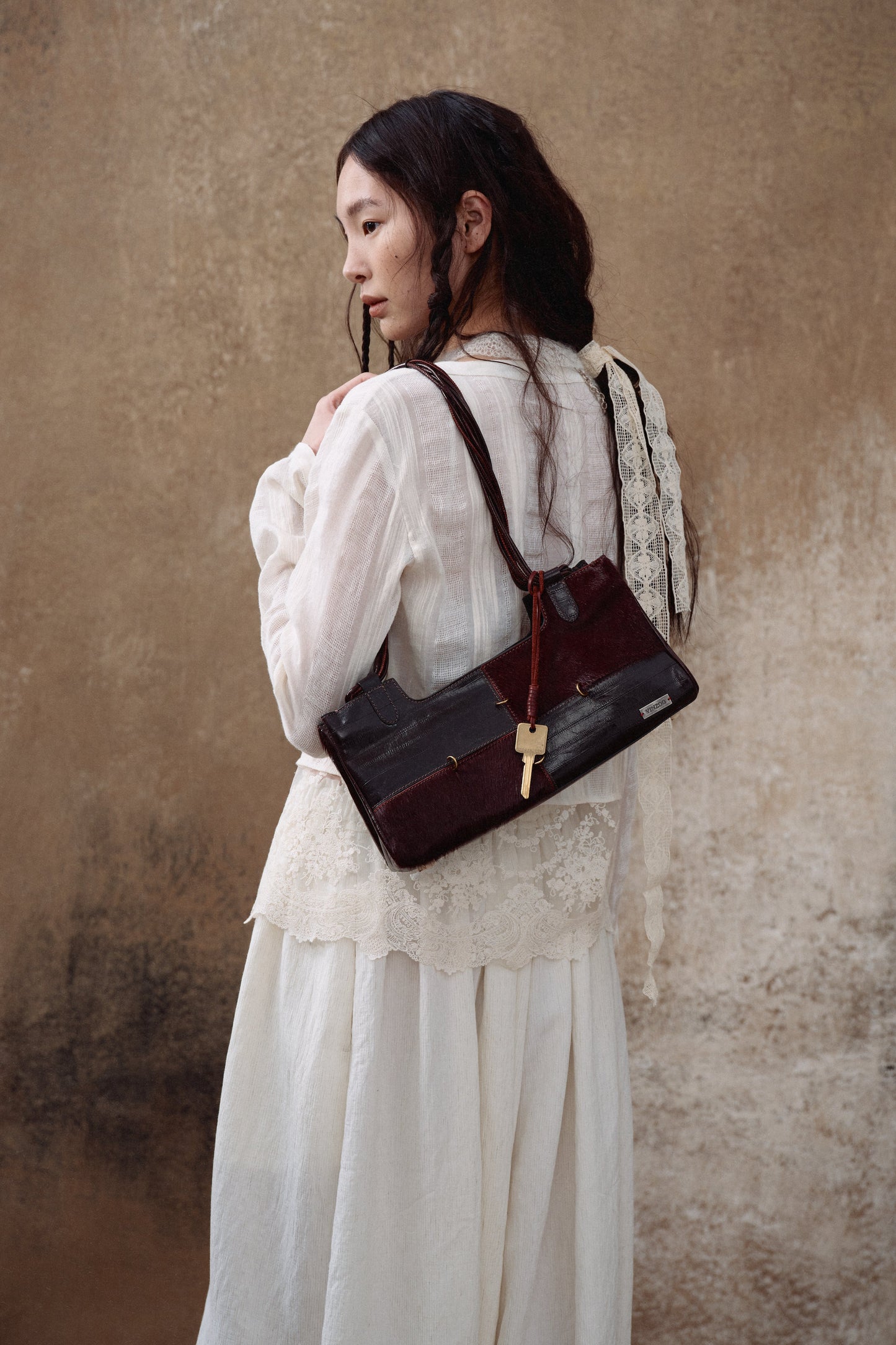 Dark Red Leather Boston Bag