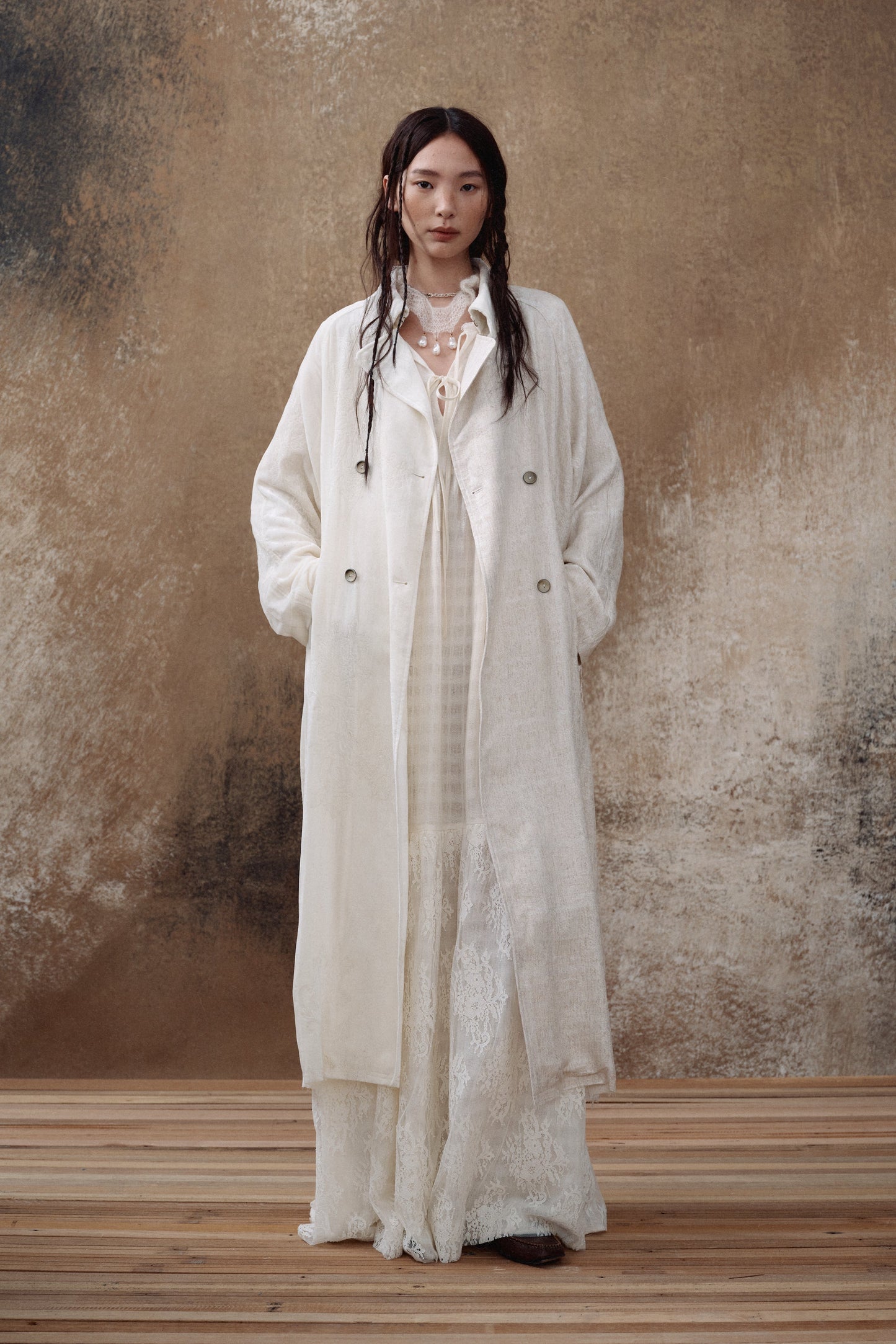 Lace Panel Velvet Embroidered Coat