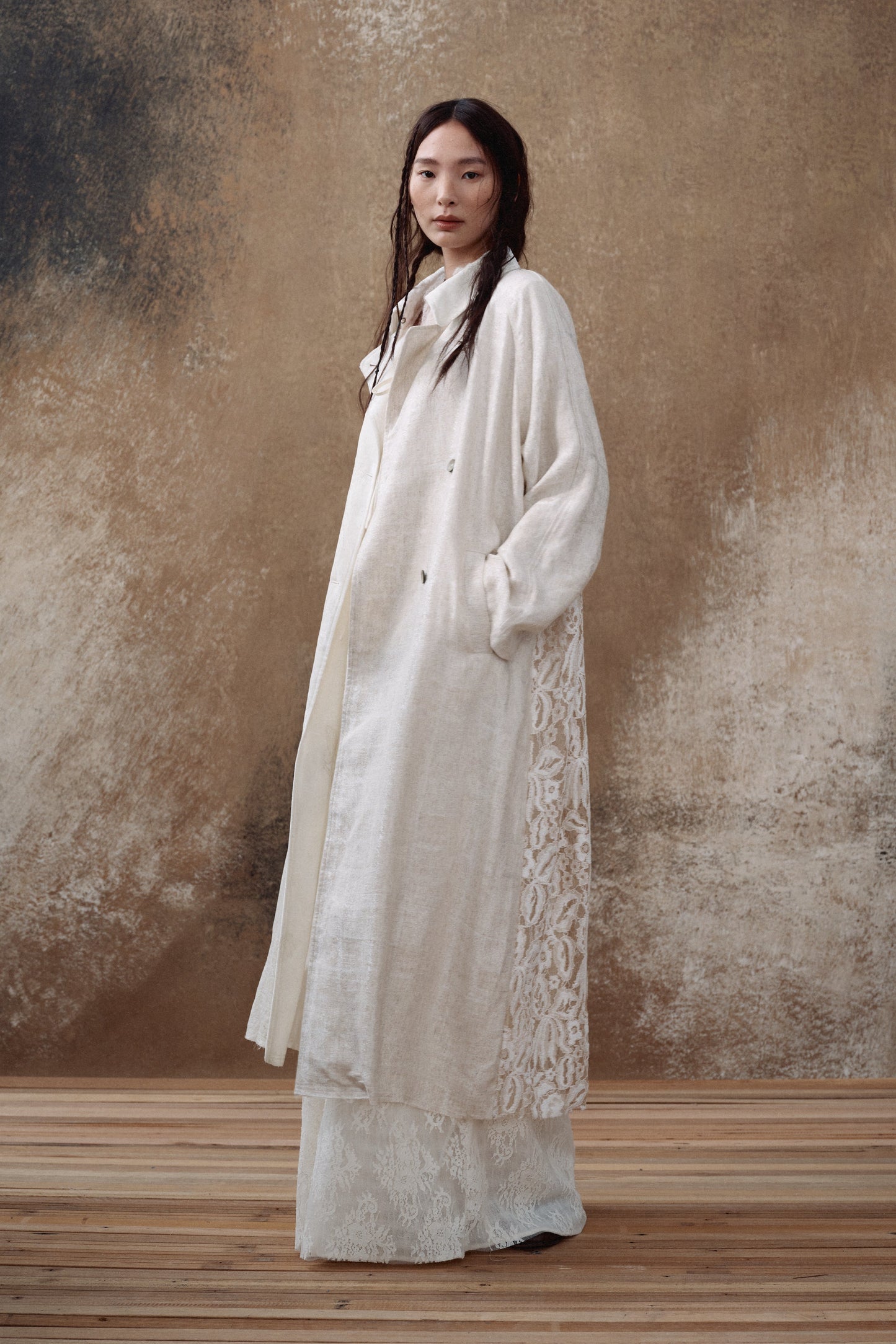 Lace Panel Velvet Embroidered Coat