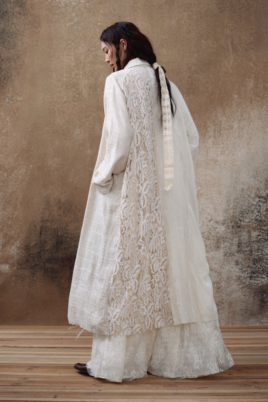 Lace Panel Velvet Embroidered Coat