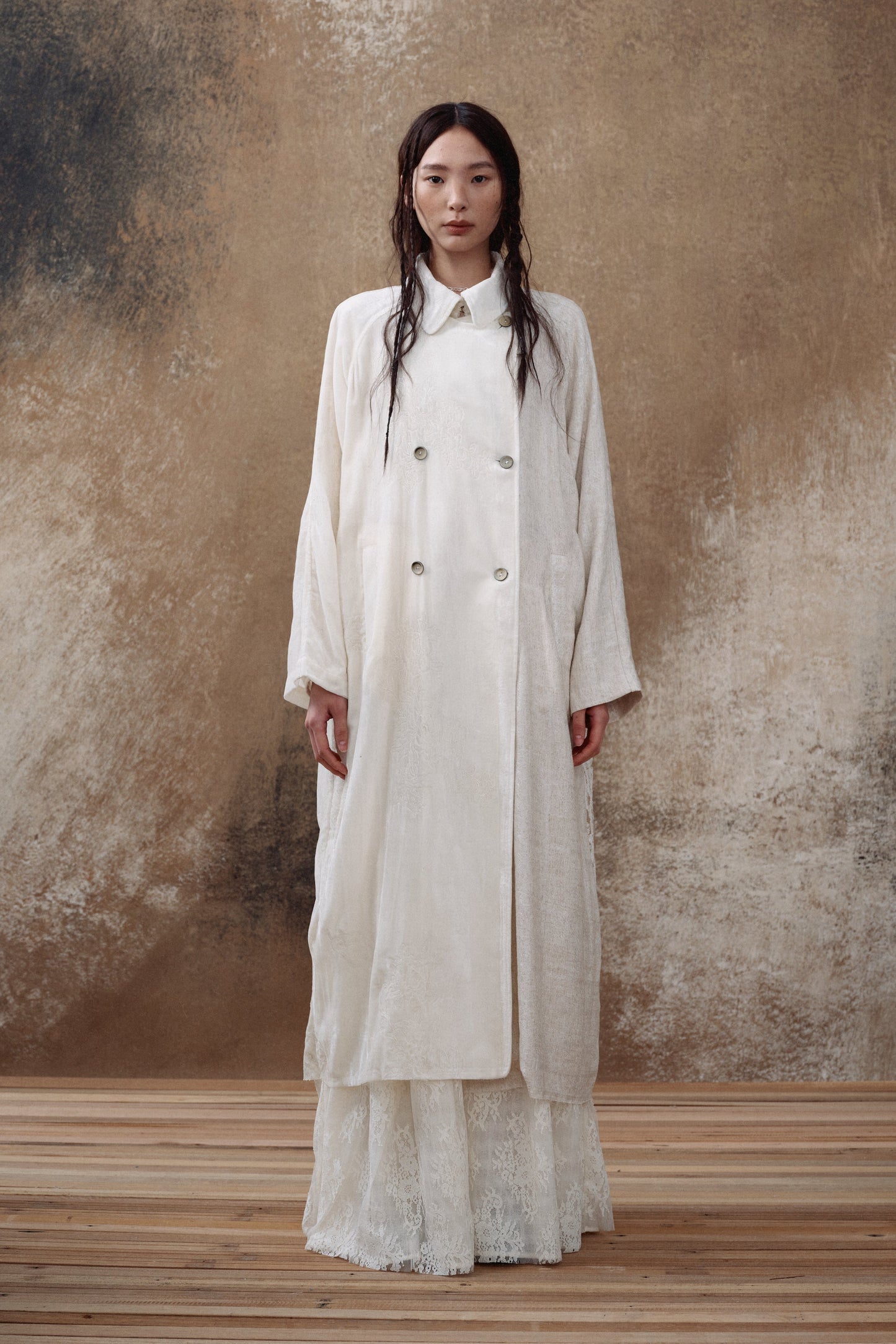 Lace Panel Velvet Embroidered Coat