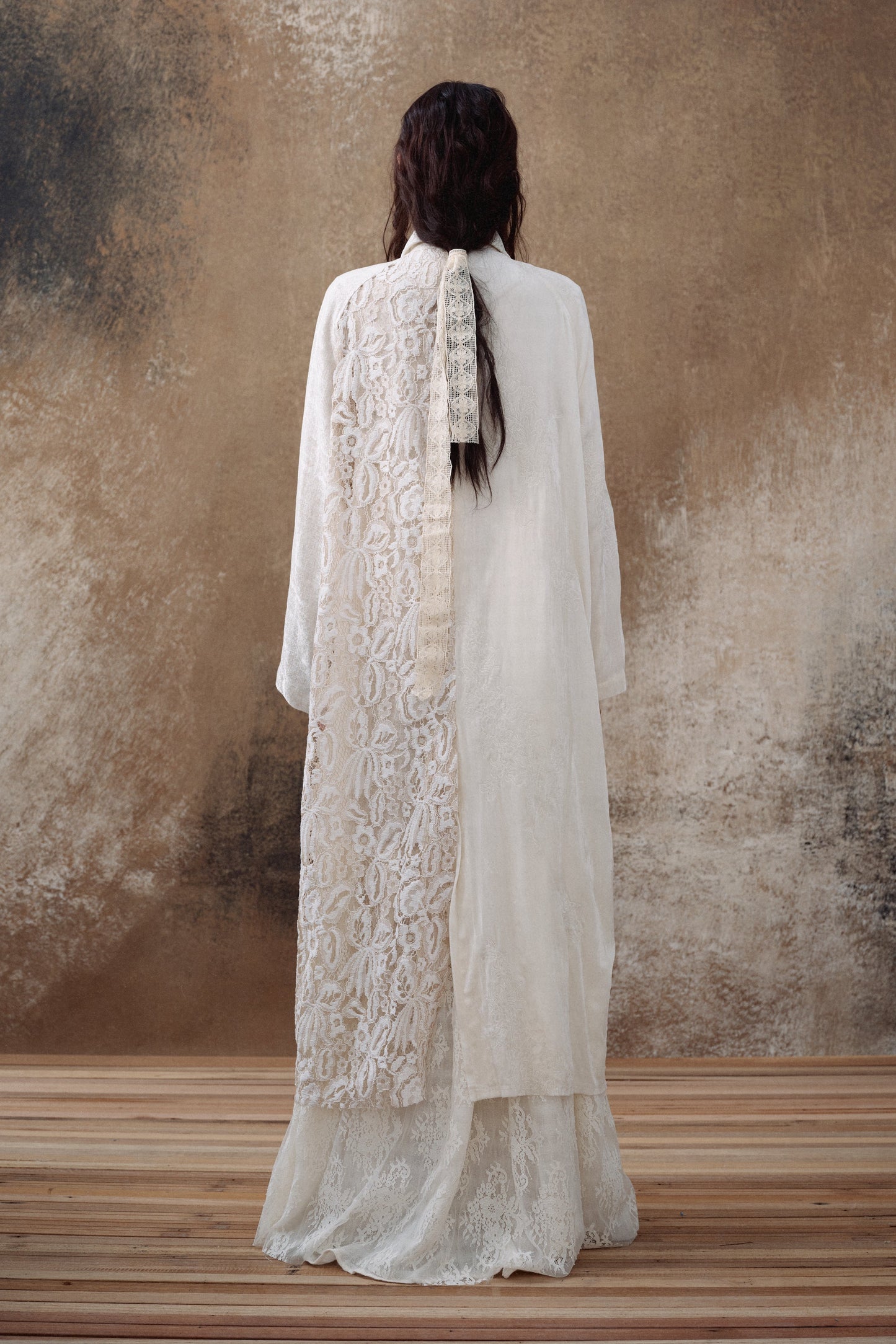 Lace Panel Velvet Embroidered Coat